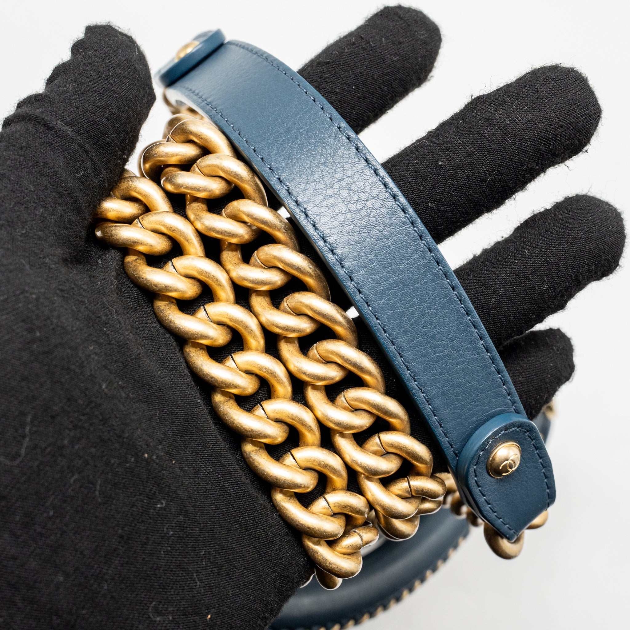 CHANEL TOP HANDLE BOY BAG CALFSKIN BLUE GHW