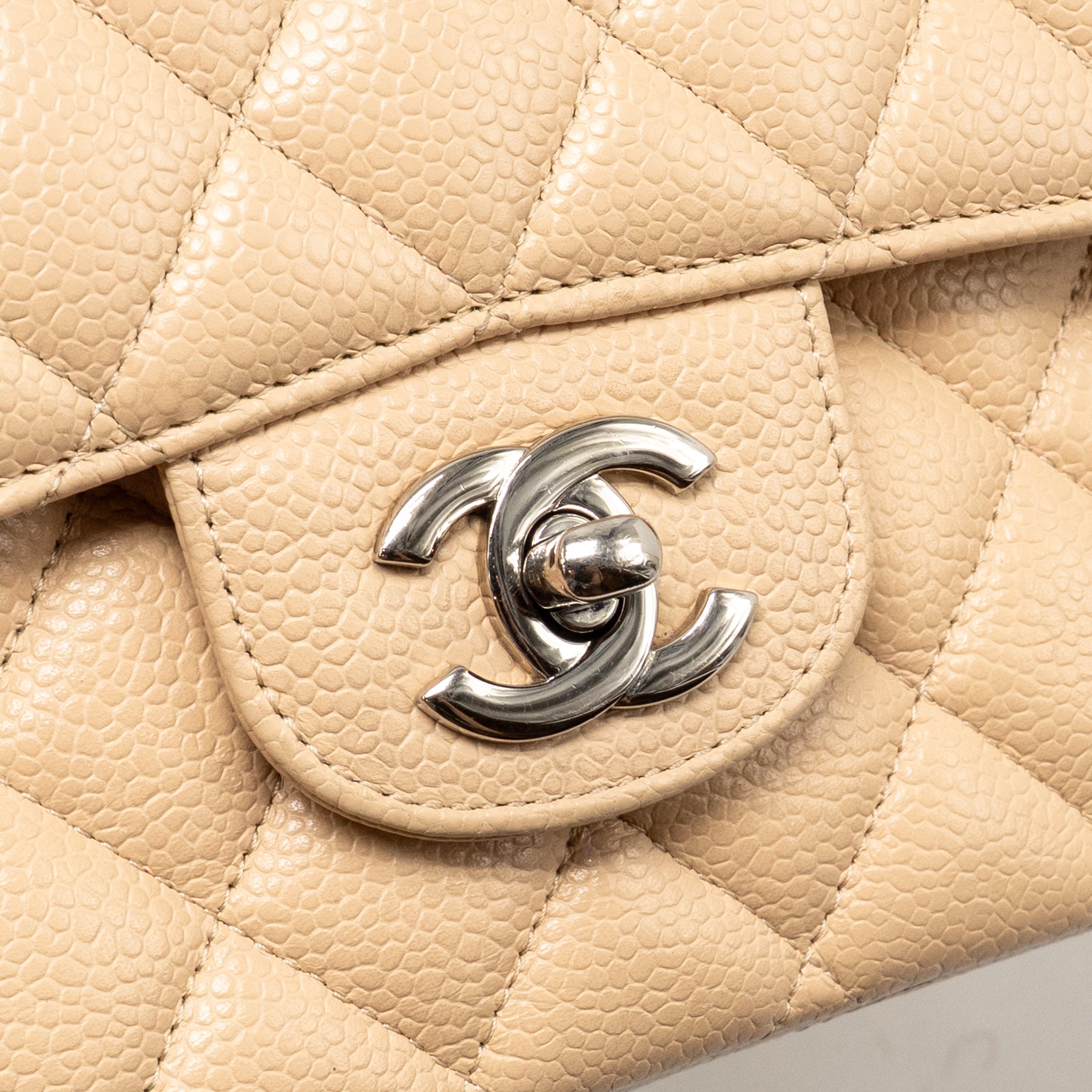CHANEL MEDIUM CLASSIC DOUBLE FLAP BAG CAVIAR BEIGE SHW