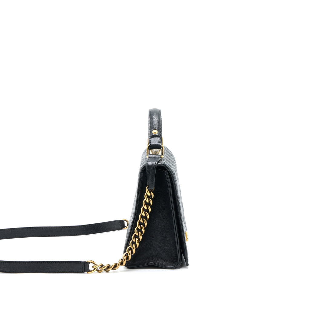CHANEL RITA TOP HANDLE FLAP BAG GRAINED GOATSKIN BLACK BRUSHED GHW