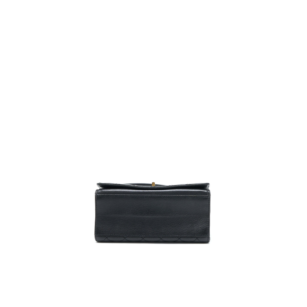 CHANEL RITA TOP HANDLE FLAP BAG GRAINED GOATSKIN BLACK BRUSHED GHW