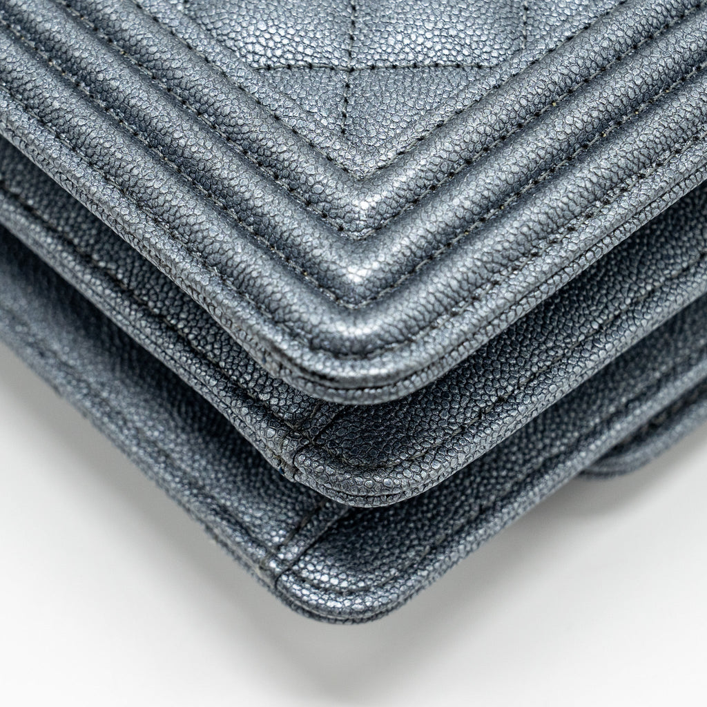 CHANEL NORTH SOUTH BOY BAG CAVIAR METALLIC GREY SHW