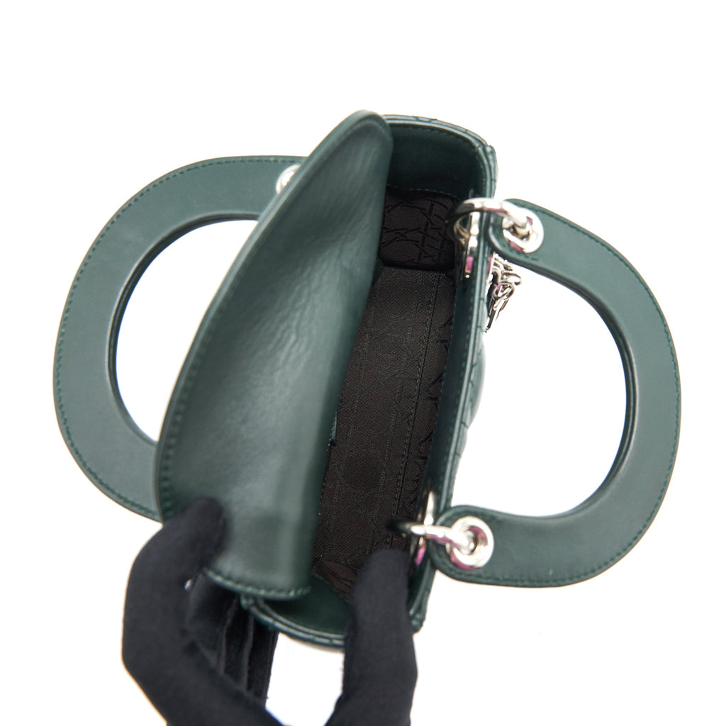 DIOR MINI LADY DIOR LAMBSKIN DARK GREEN SHW