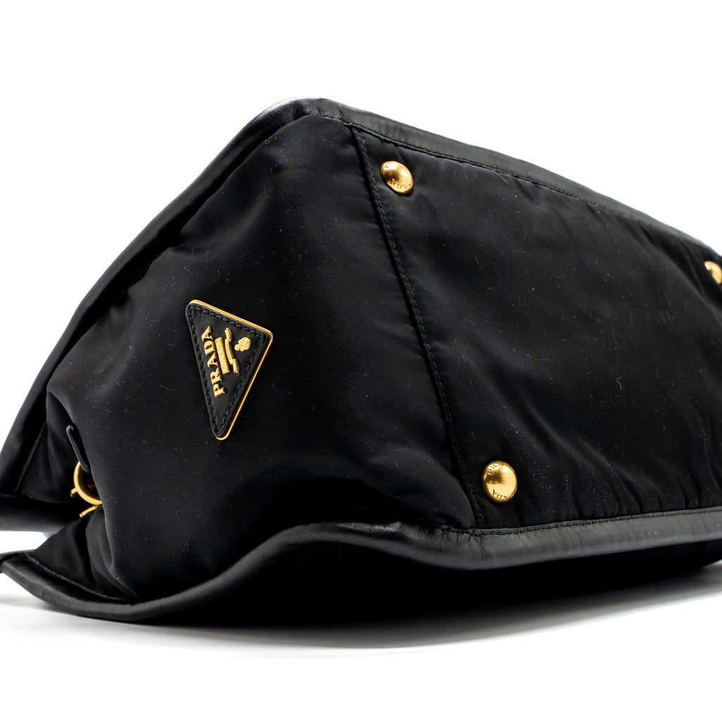 PRADA TOTE BAG NYLON / LEATHER BLACK GHW