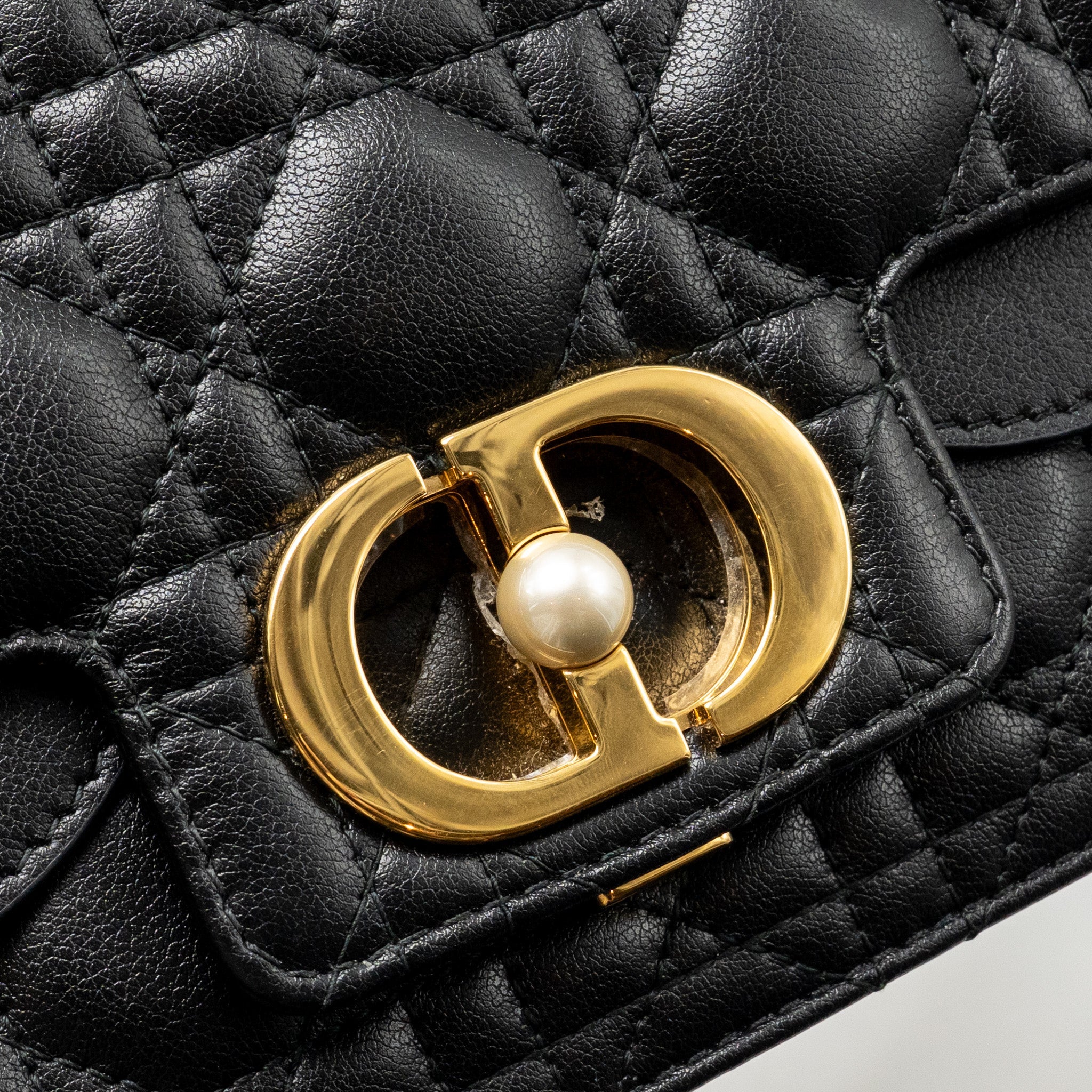 DIOR SMALL DIOR JOLIE TOP HANDLE BAG CANNAGE CALFSKIN BLACK GHW