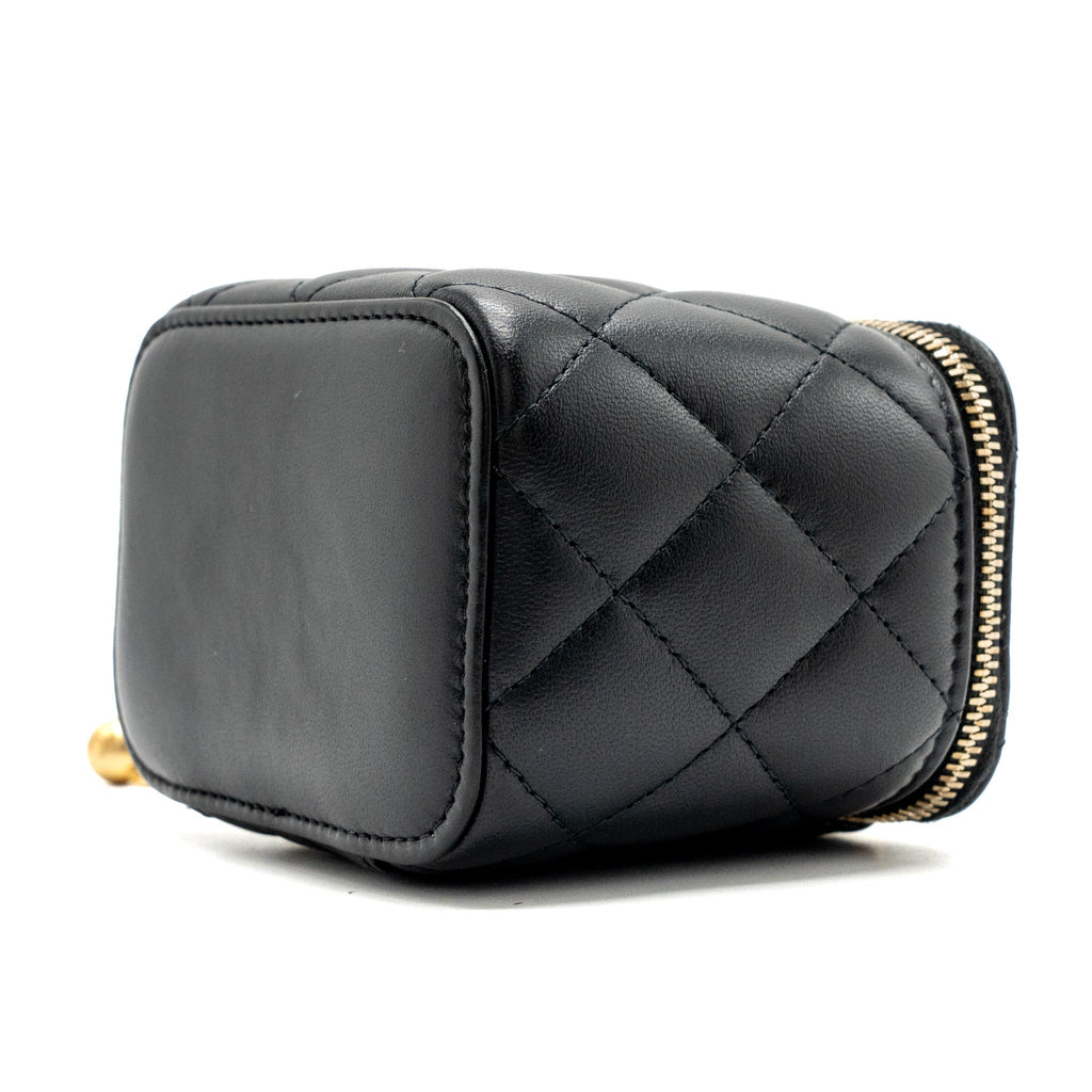 CHANEL PEARL CRUSH MINI VANITY WITH CHAIN LAMBSKIN BLACK GHW