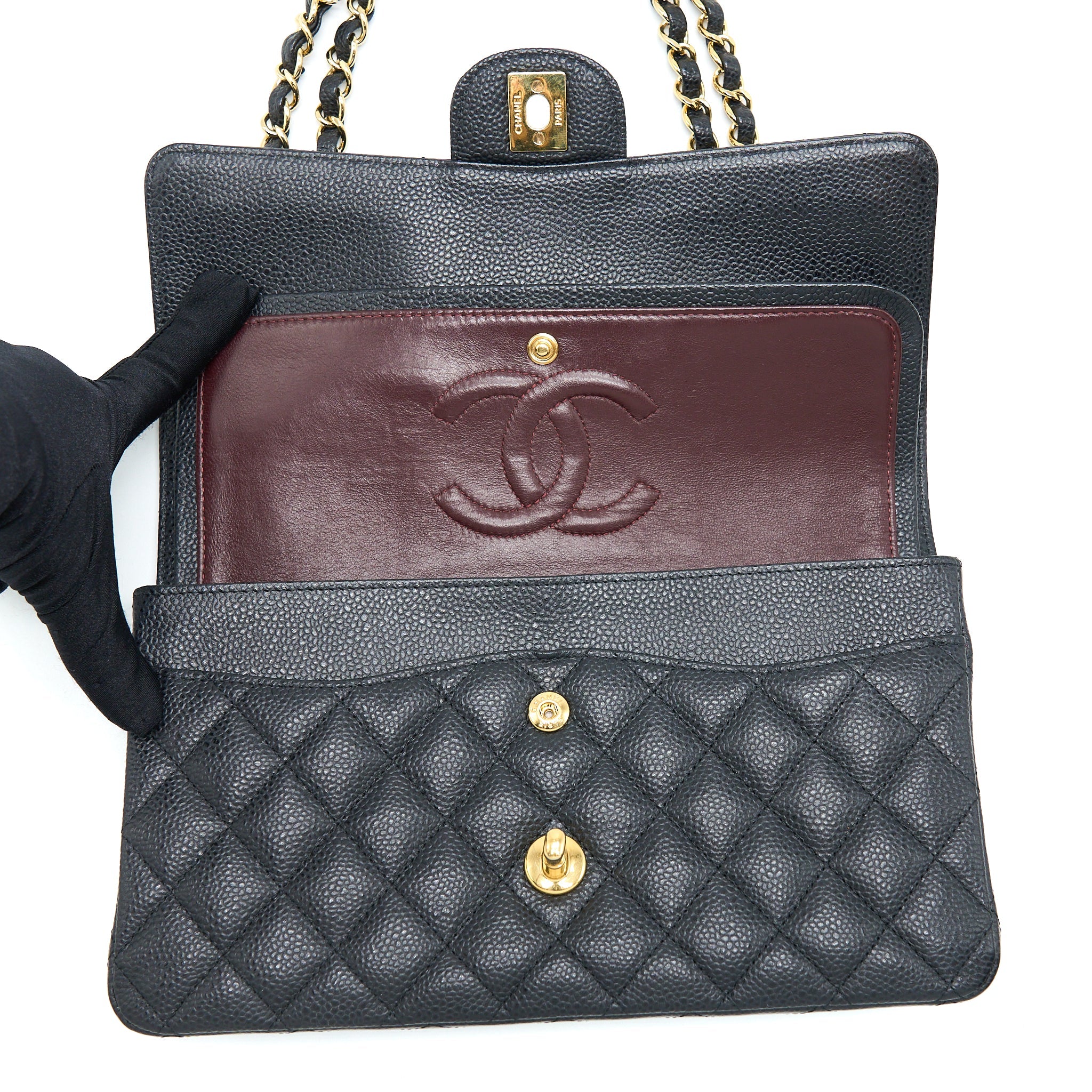 CHANEL MEDIUM CLASSIC DOUBLE FLAP CAVIAR BLACK GHW