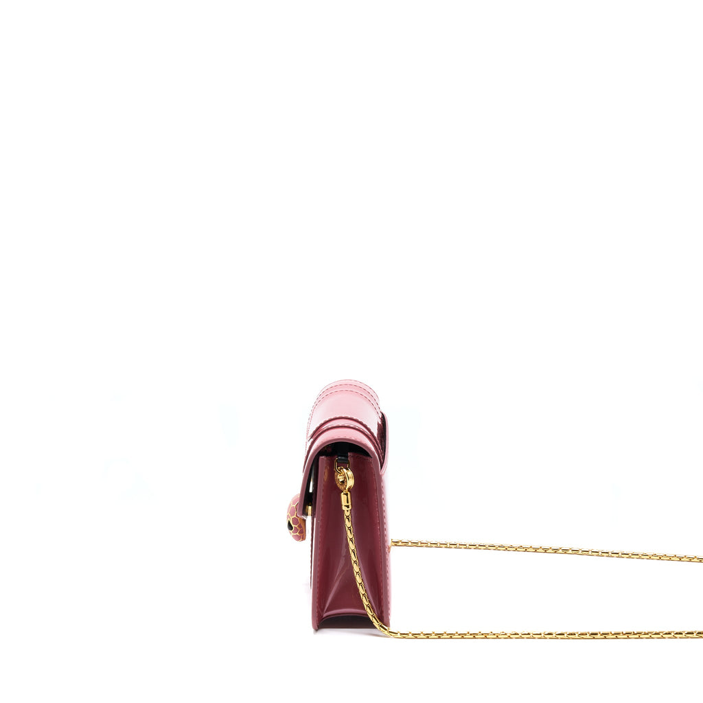 BVLGARI SERPENTI FOREVER CHAIN WALLET PATENT DARK PINK