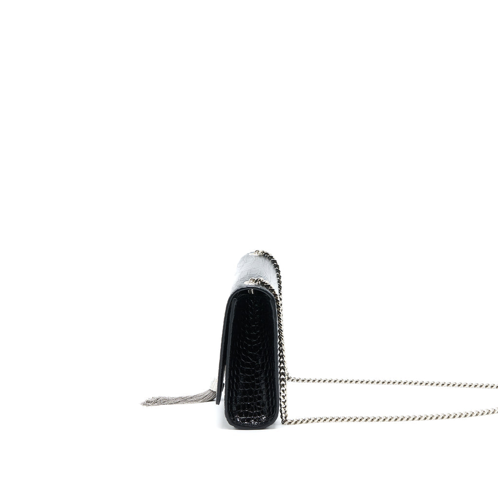 SAINT LAURENT KATE WITH TASSEL CHAIN BAG CROC EMBOSSED CALFSKIN BLACK SHW