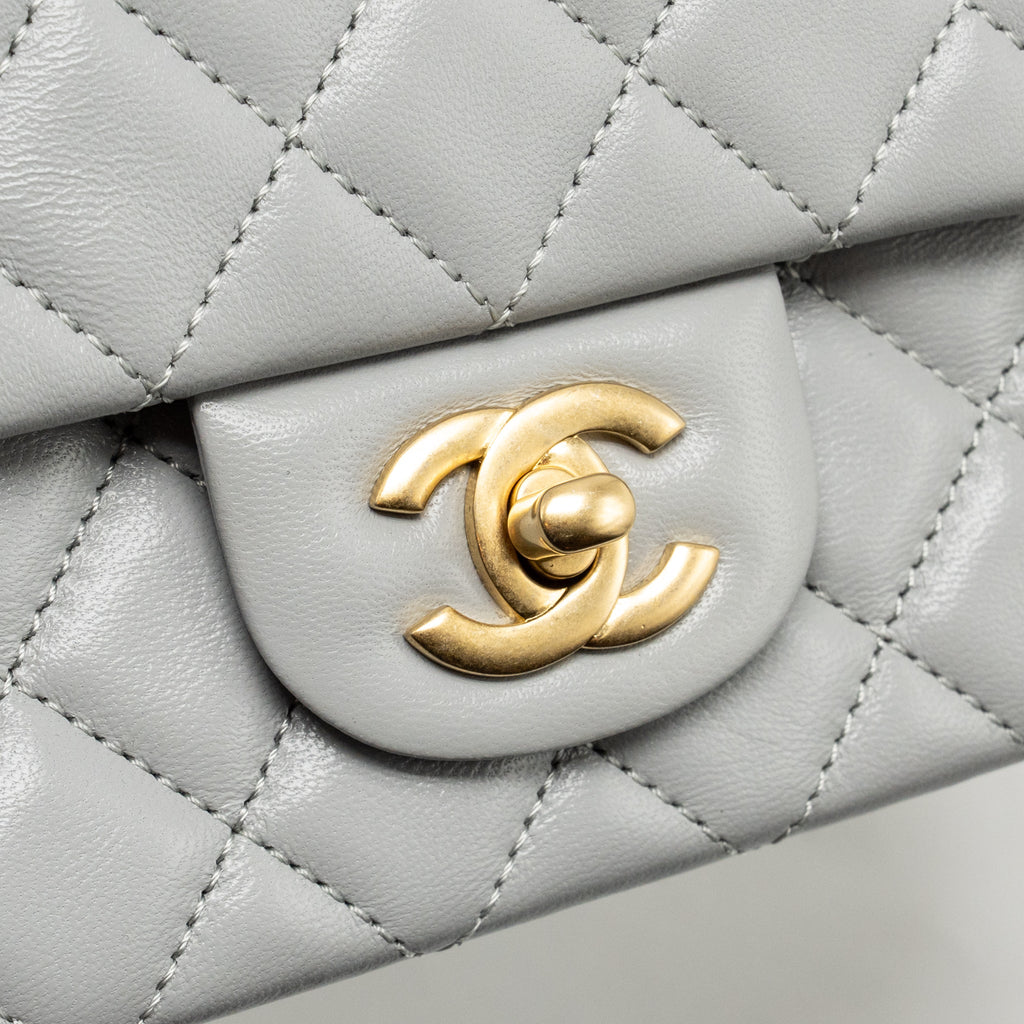 CHANEL PEARL CRUSH MINI RECTANGULAR FLAP BAG LAMBSKIN GREY GHW (MICROCHIP)