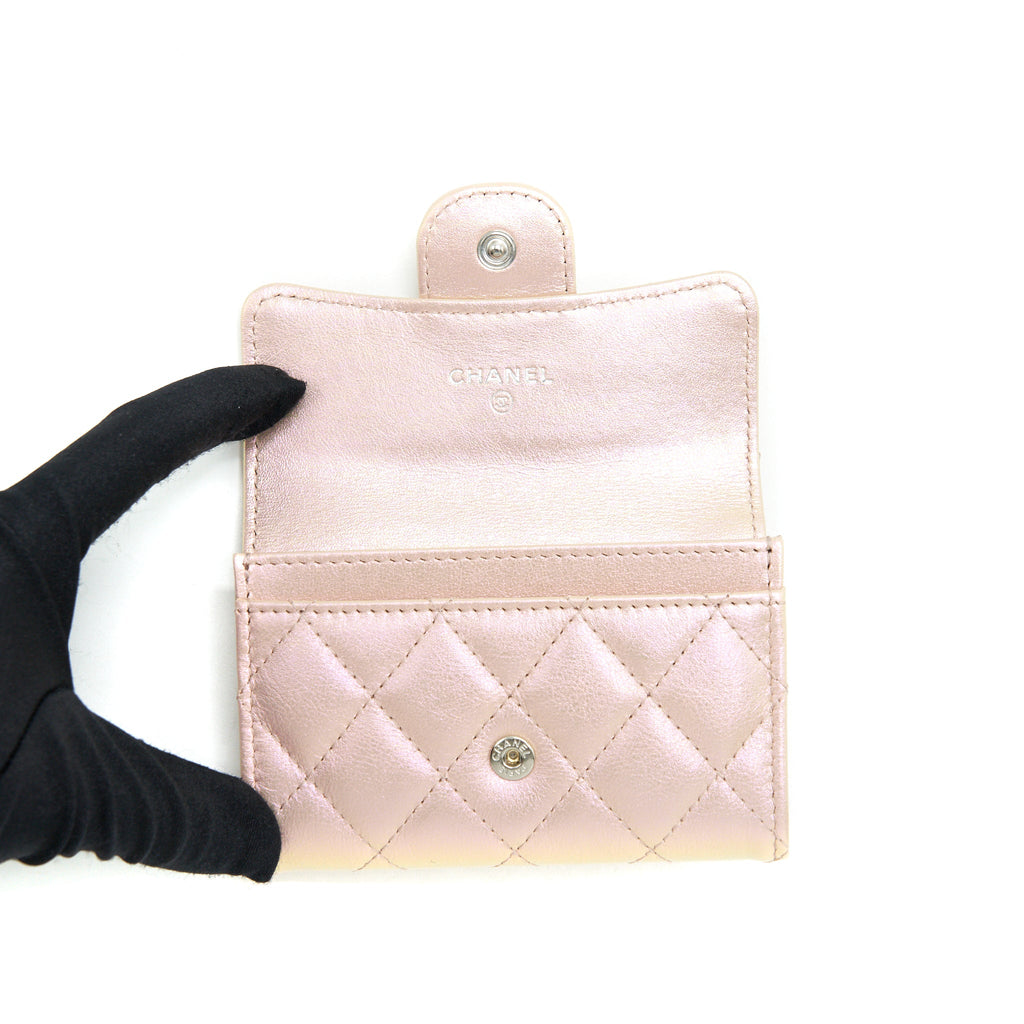 CHANEL 21K IRIDESCENT PINK FLAP CARD HOLDER