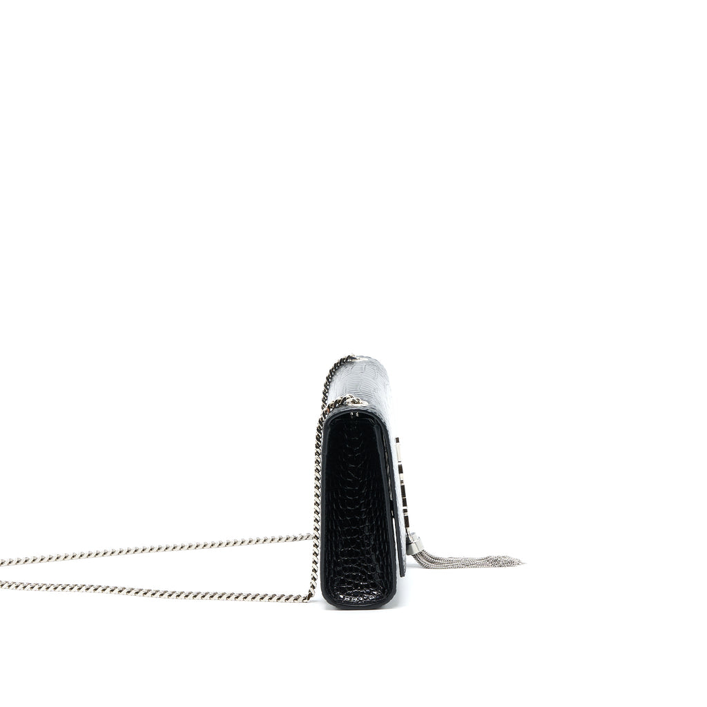 SAINT LAURENT KATE WITH TASSEL CHAIN BAG CROC EMBOSSED CALFSKIN BLACK SHW
