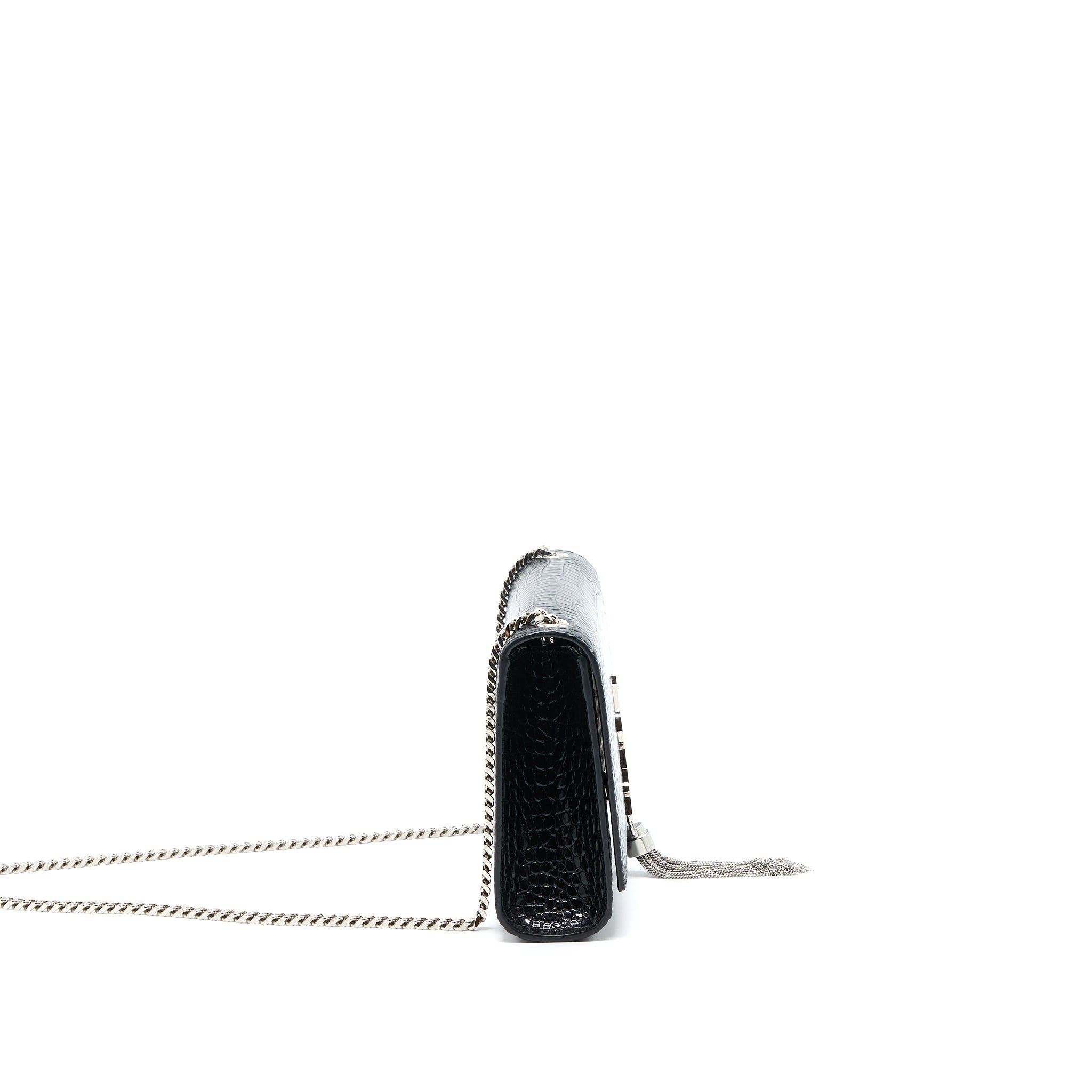 SAINT LAURENT KATE WITH TASSEL CHAIN BAG CROC EMBOSSED CALFSKIN BLACK SHW