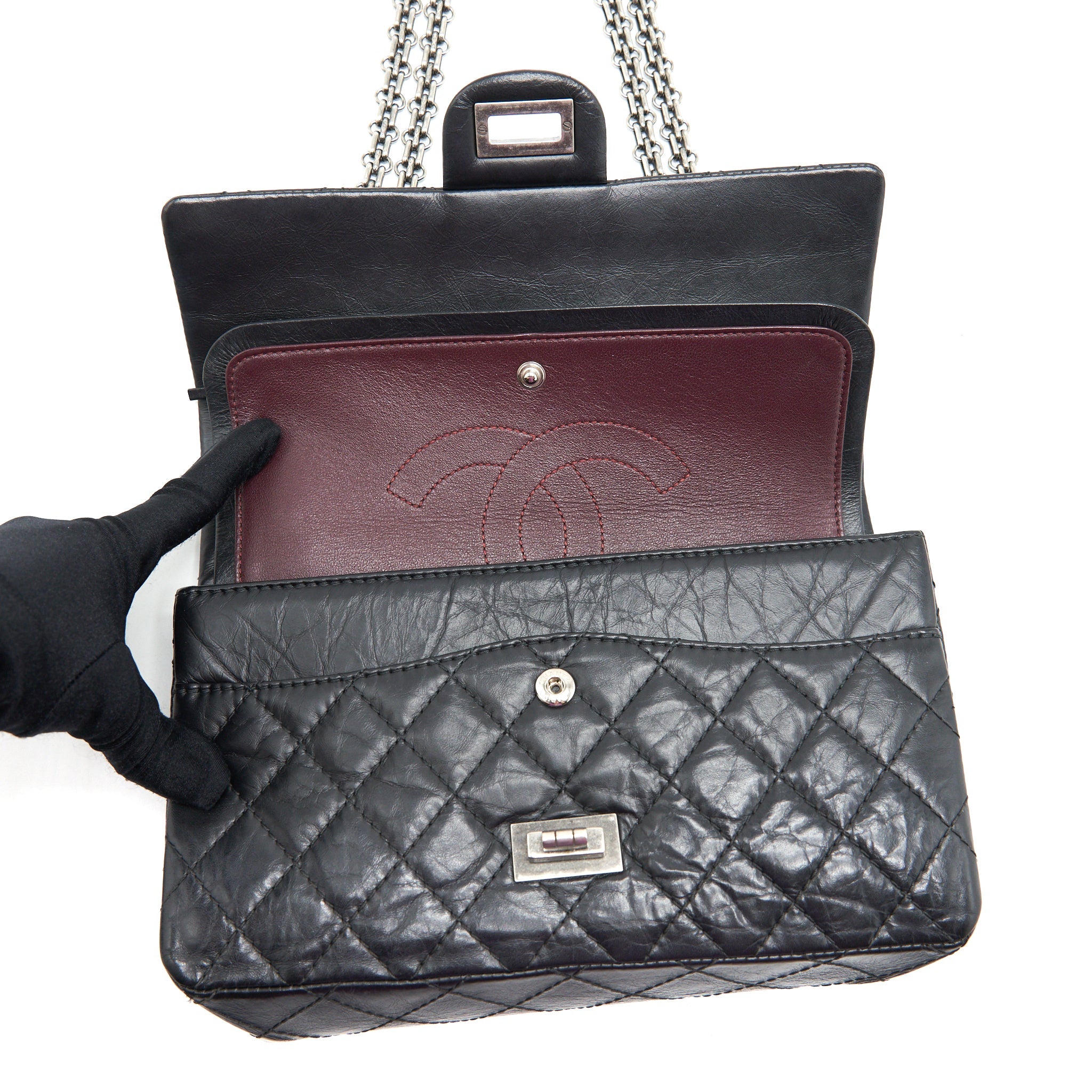 CHANEL REISSUE 2.55 DOUBLE FLAP BAG CALFSKIN BLACK SHW