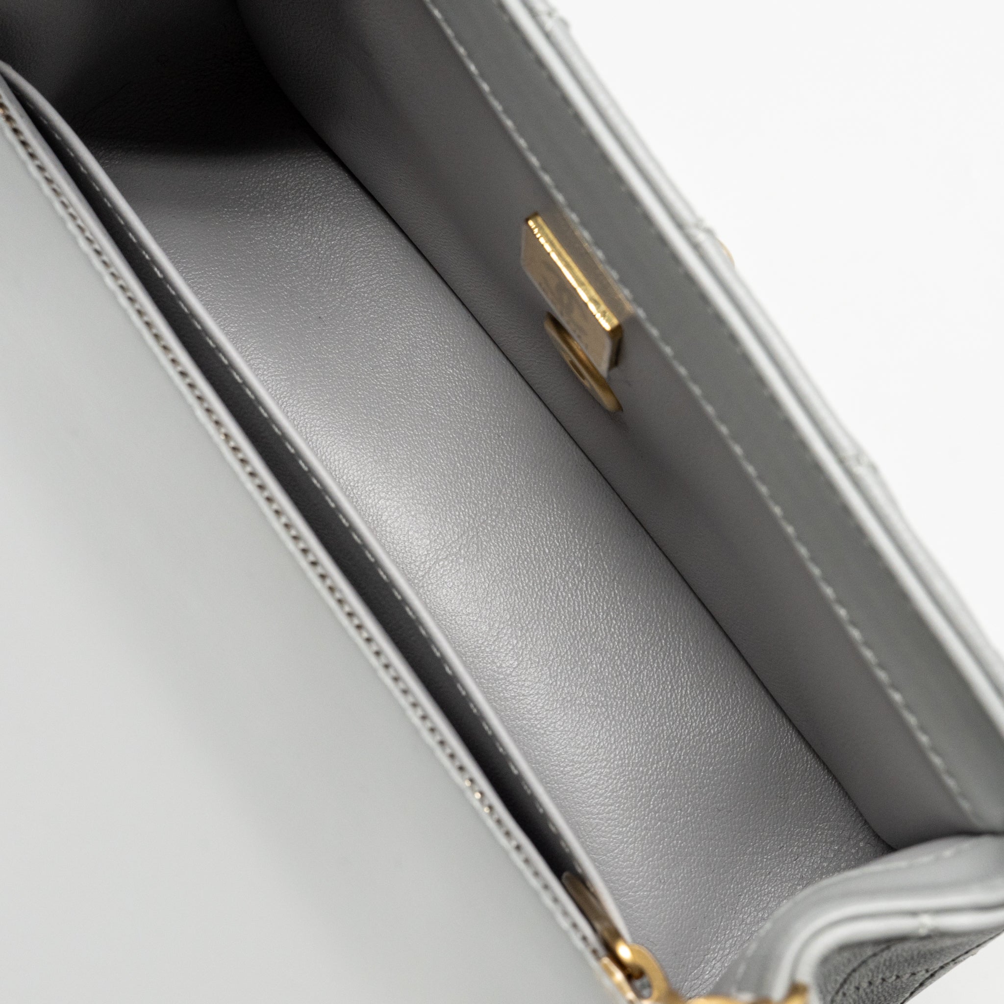 CHANEL PEARL CRUSH MINI RECTANGULAR FLAP BAG LAMBSKIN GREY GHW (MICROCHIP)