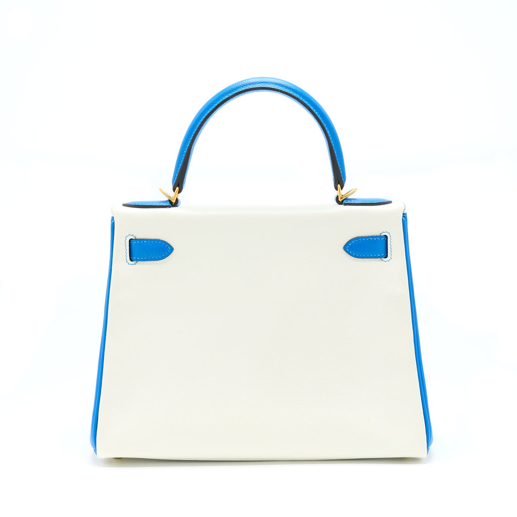 HERMES KELLY 28 SPECIAL ORDER EVERCOLOR BLANC/MYKONO BRUSHED GOLD HARDWARE