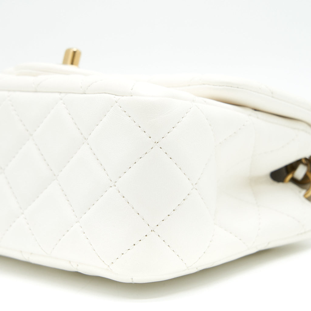 CHANEL PEARL CRUSH MINI SQUARE FLAP BAG WHITE GHW