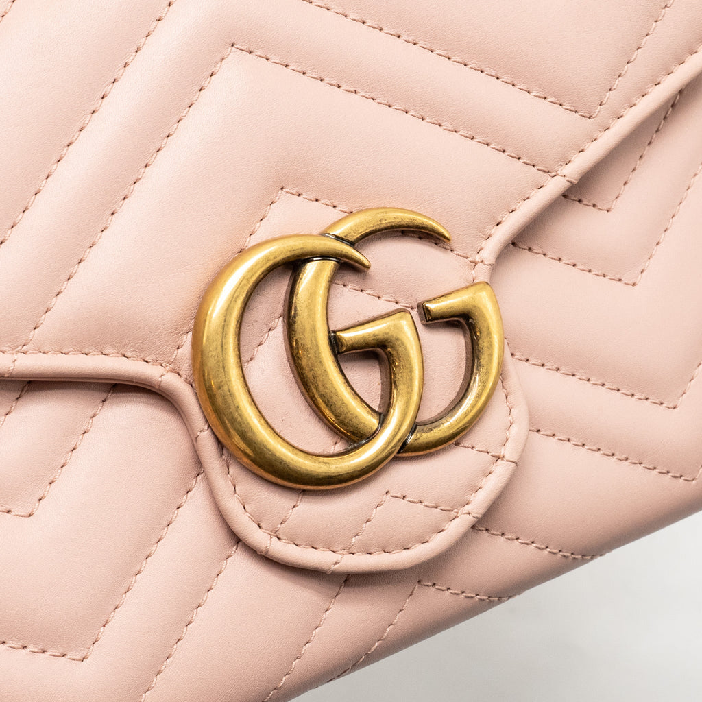 GUCCI GG MARMONT WALLET ON CHAIN CALFSKIN PINK GHW