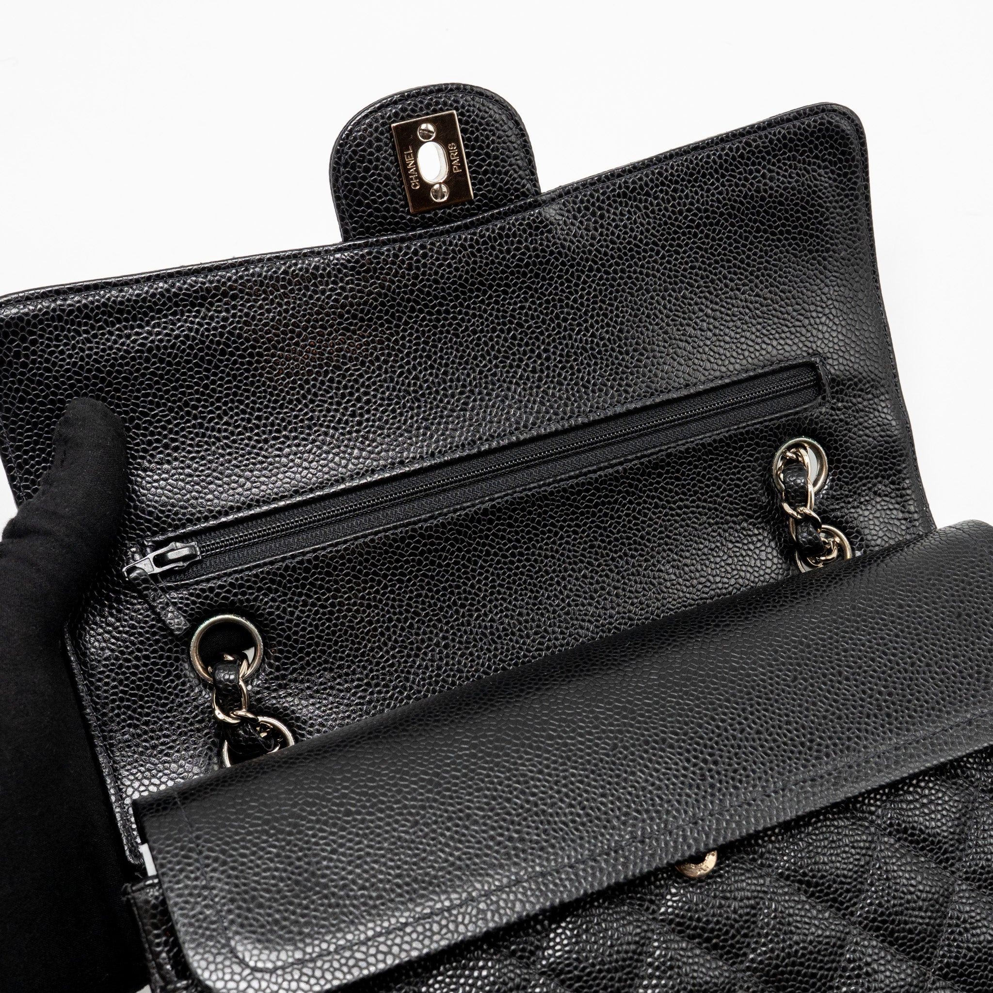 CHANEL MEDIUM CLASSIC DOUBLE FLAP BAG CAVIAR BLACK SHW