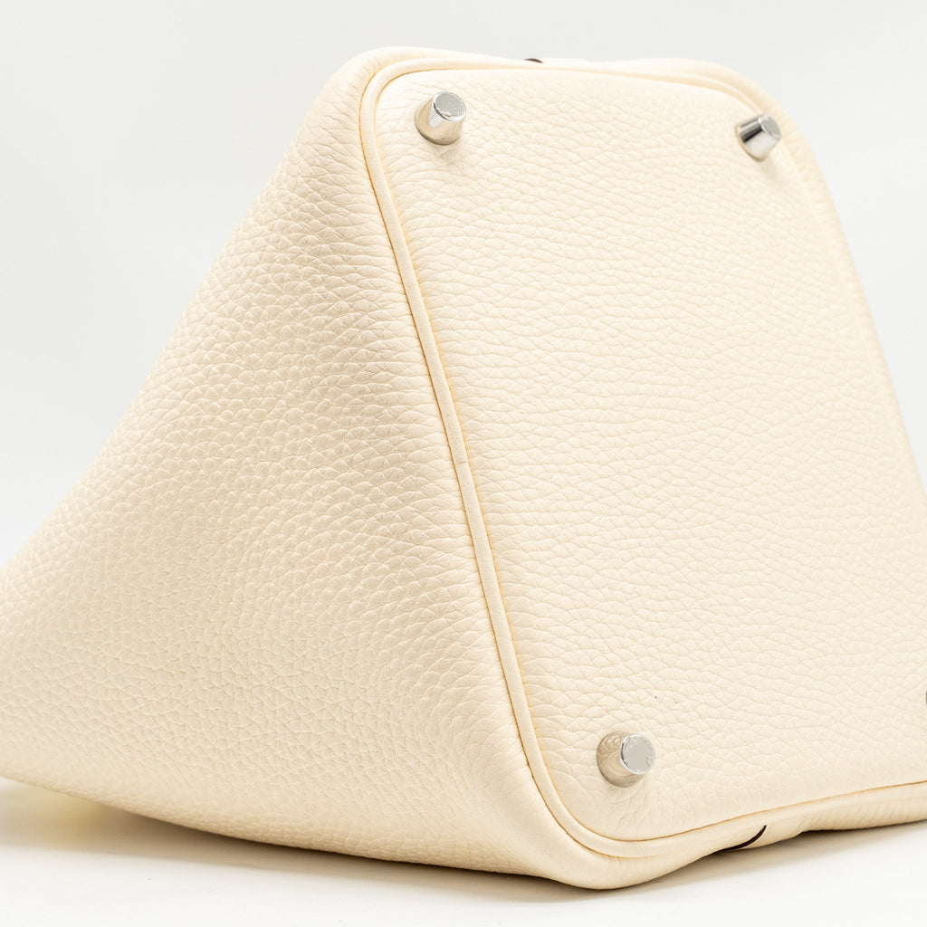 HERMES PICOTIN 18 LOCK BAG CLEMENCE/OSTRICH HANDLE NATA/JAUNE CITRON SHW