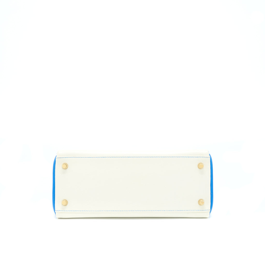 HERMES KELLY 28 SPECIAL ORDER EVERCOLOR BLANC/MYKONO BRUSHED GOLD HARDWARE