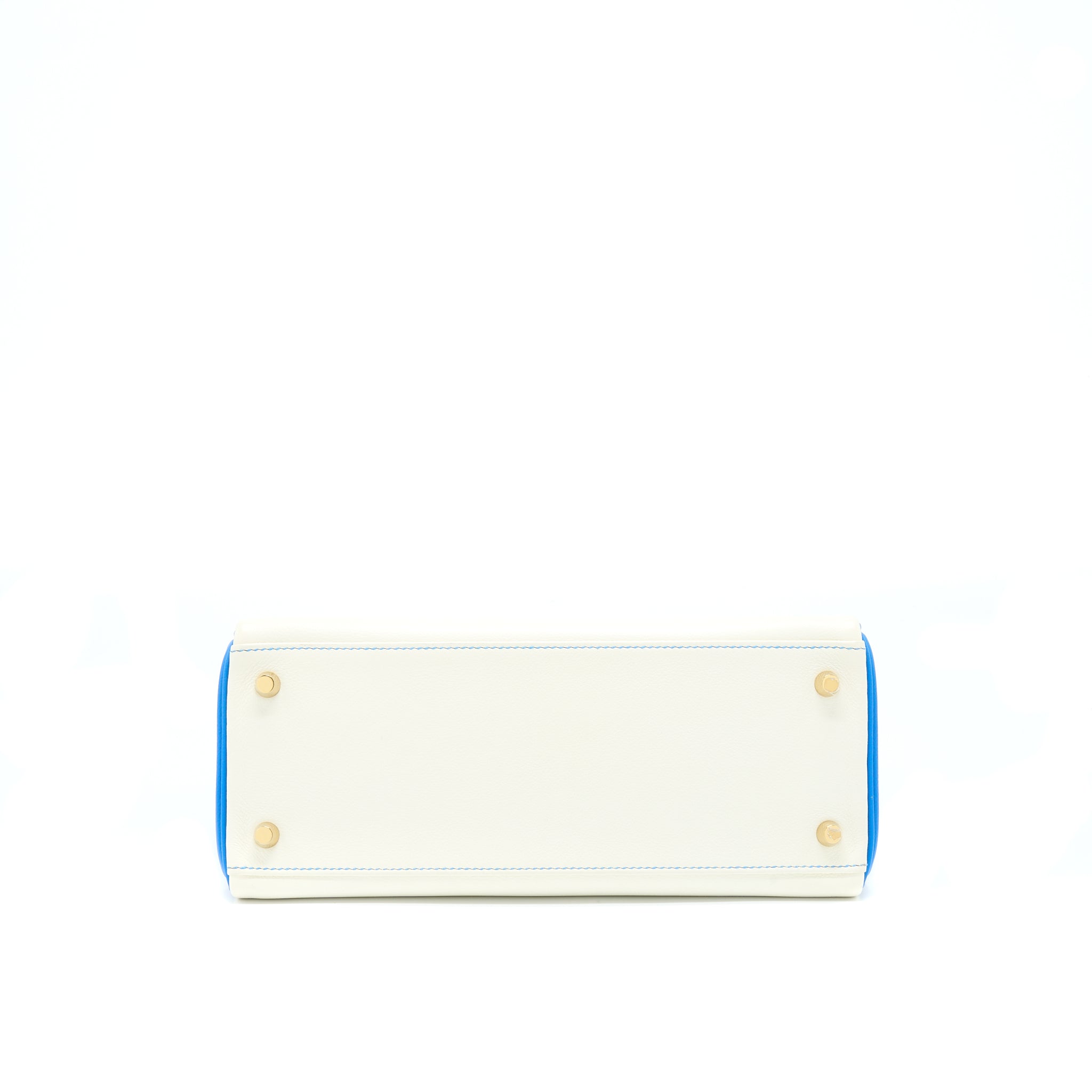 HERMES KELLY 28 SPECIAL ORDER EVERCOLOR BLANC/MYKONO BRUSHED GOLD HARDWARE