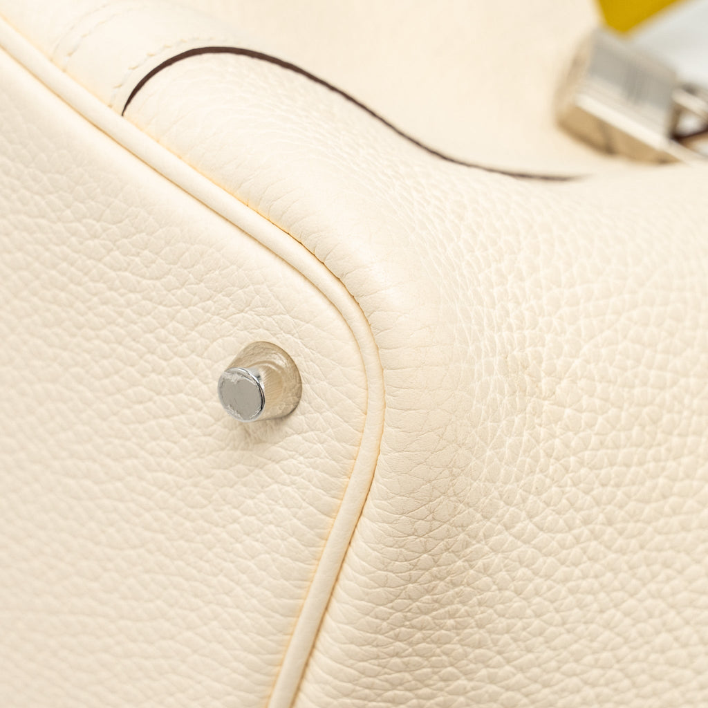 HERMES PICOTIN 18 LOCK BAG CLEMENCE/OSTRICH HANDLE NATA/JAUNE CITRON SHW