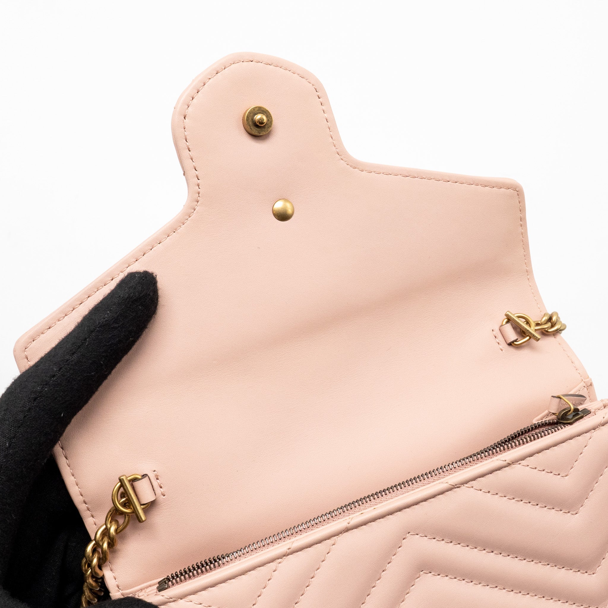 GUCCI GG MARMONT WALLET ON CHAIN CALFSKIN PINK GHW