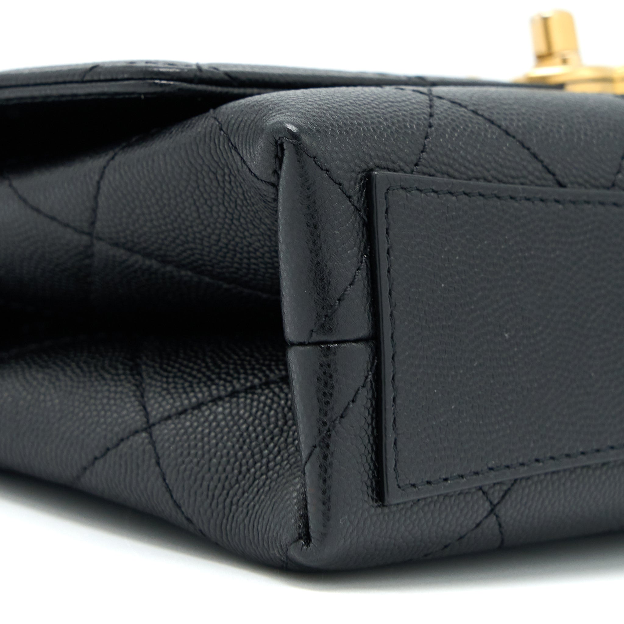 CHANEL DETAIL CHAIN FLAP BAG GRAINED CALFSKIN BLACK GHW (MICROCHIP)