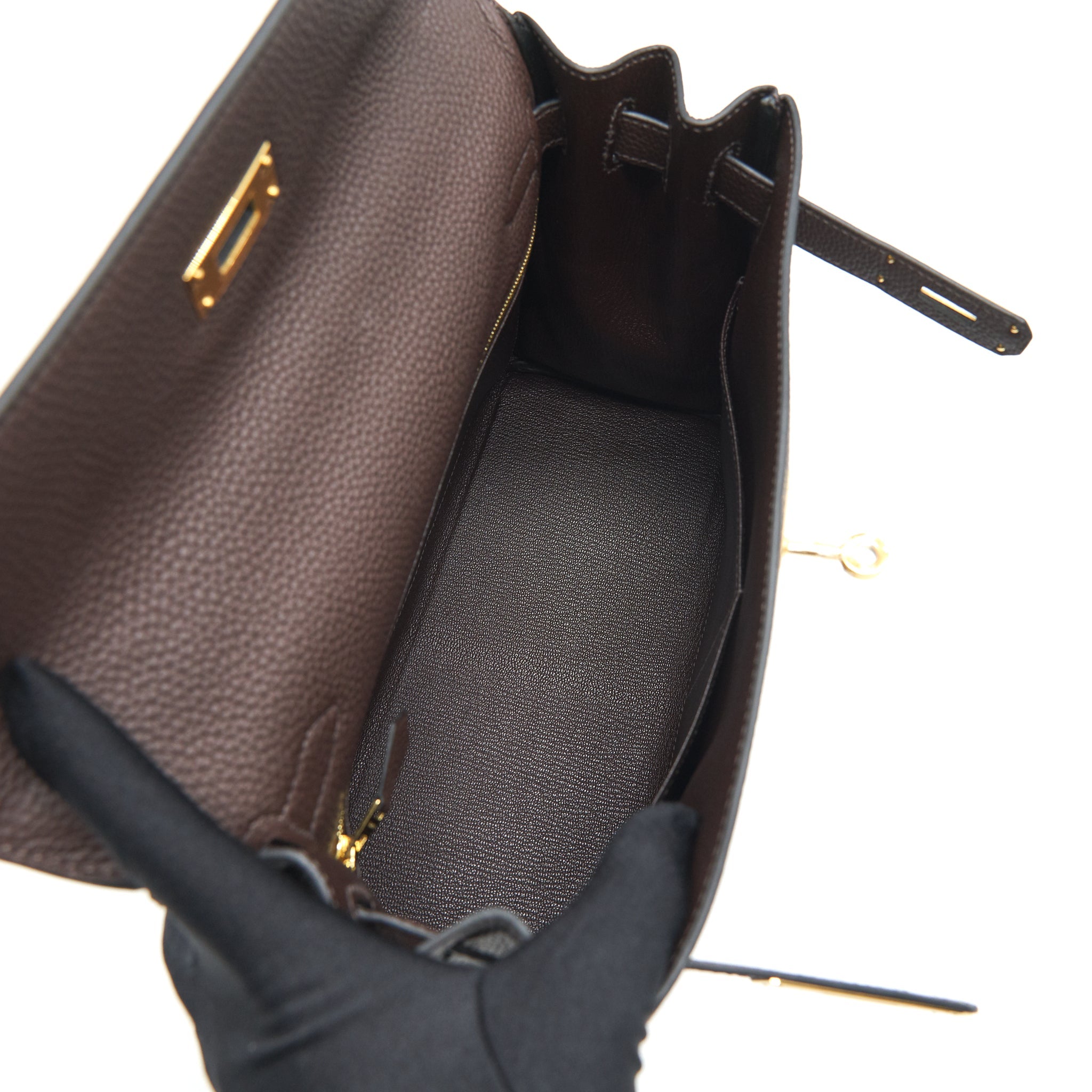 HERMES KELLY 28 CHOCOLATE GHW TOGO LEATHER