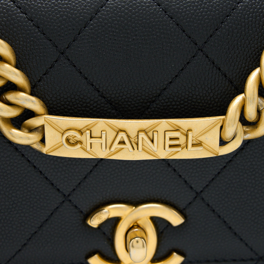 CHANEL DETAIL CHAIN FLAP BAG GRAINED CALFSKIN BLACK GHW (MICROCHIP)