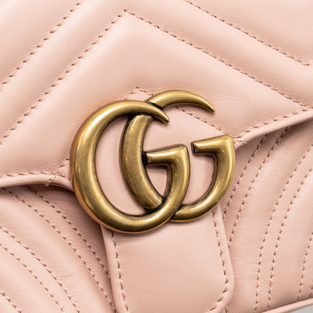 GUCCI SMALL GG MARMONT SHOULDER BAG CALFSKIN PINK GHW