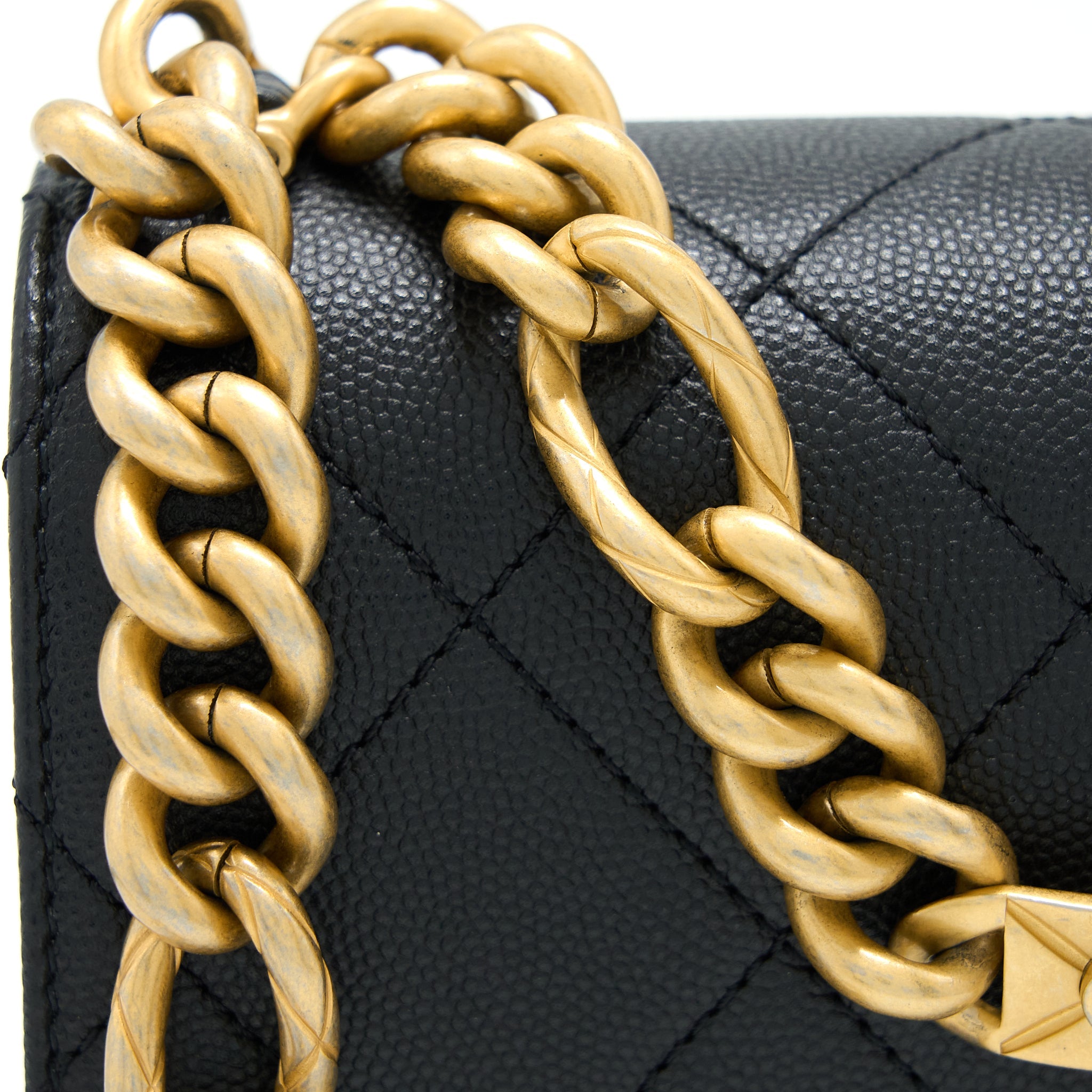 CHANEL DETAIL CHAIN FLAP BAG GRAINED CALFSKIN BLACK GHW (MICROCHIP)