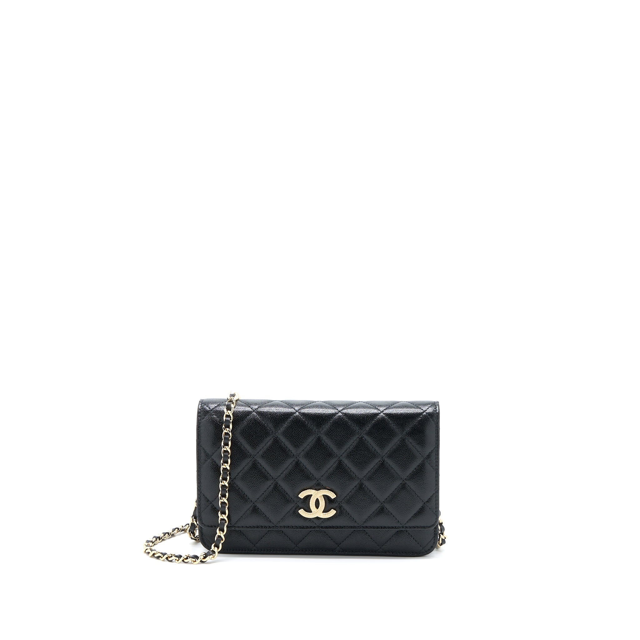 CHANEL 22B DETAIL CC LOGO WALLET ON CHAIN CAVIAR BLACK LGHW (MICROCHIP)