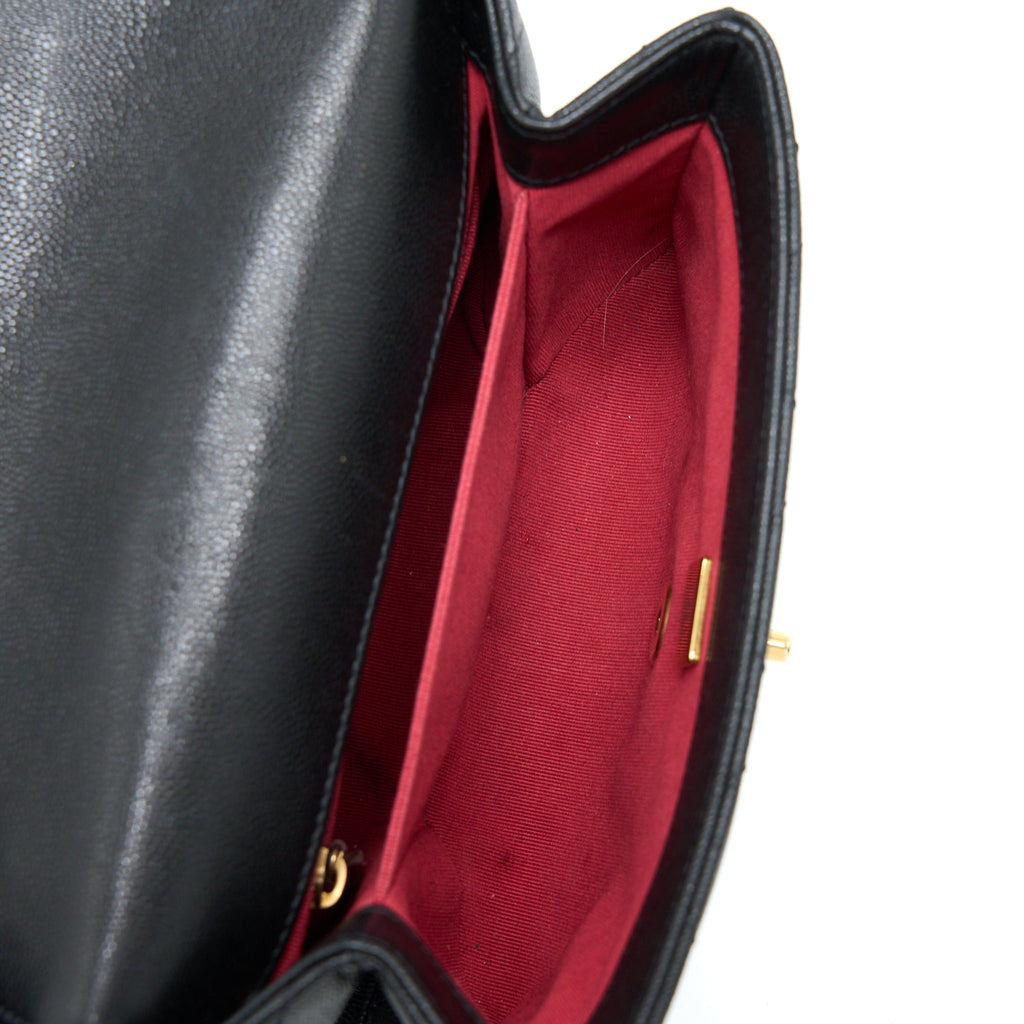 CHANEL DETAIL CHAIN FLAP BAG GRAINED CALFSKIN BLACK GHW (MICROCHIP)