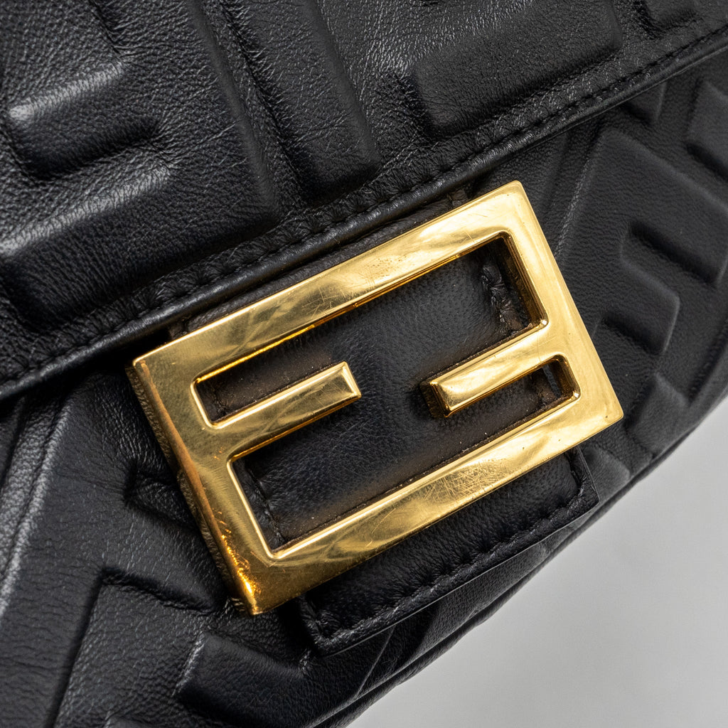 FENDI BAGUETTE BAG WITH FF MOTIF NAPPA BLACK GHW