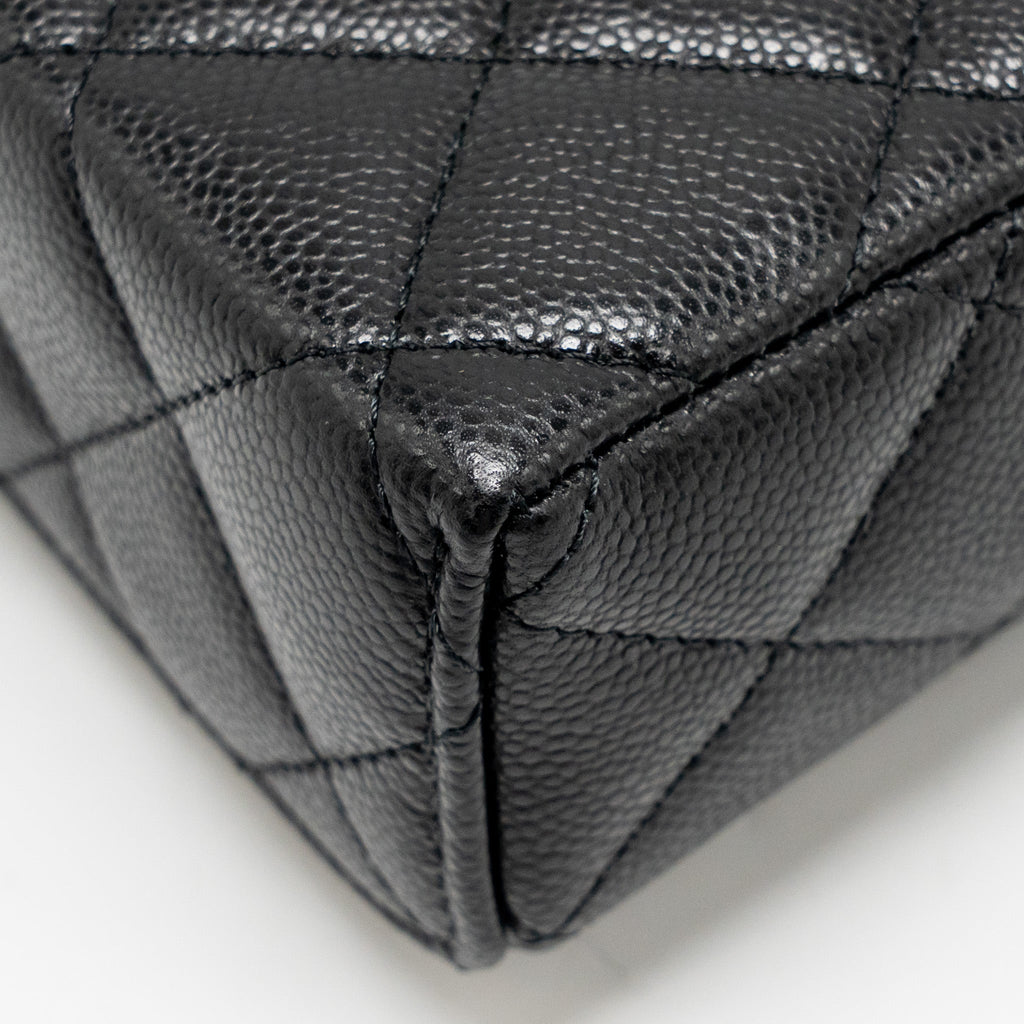 CHANEL 25P CC TOP HANDLE VANITY WITH CHAIN CAVIAR BLACK LGHW (MICROCHIP)