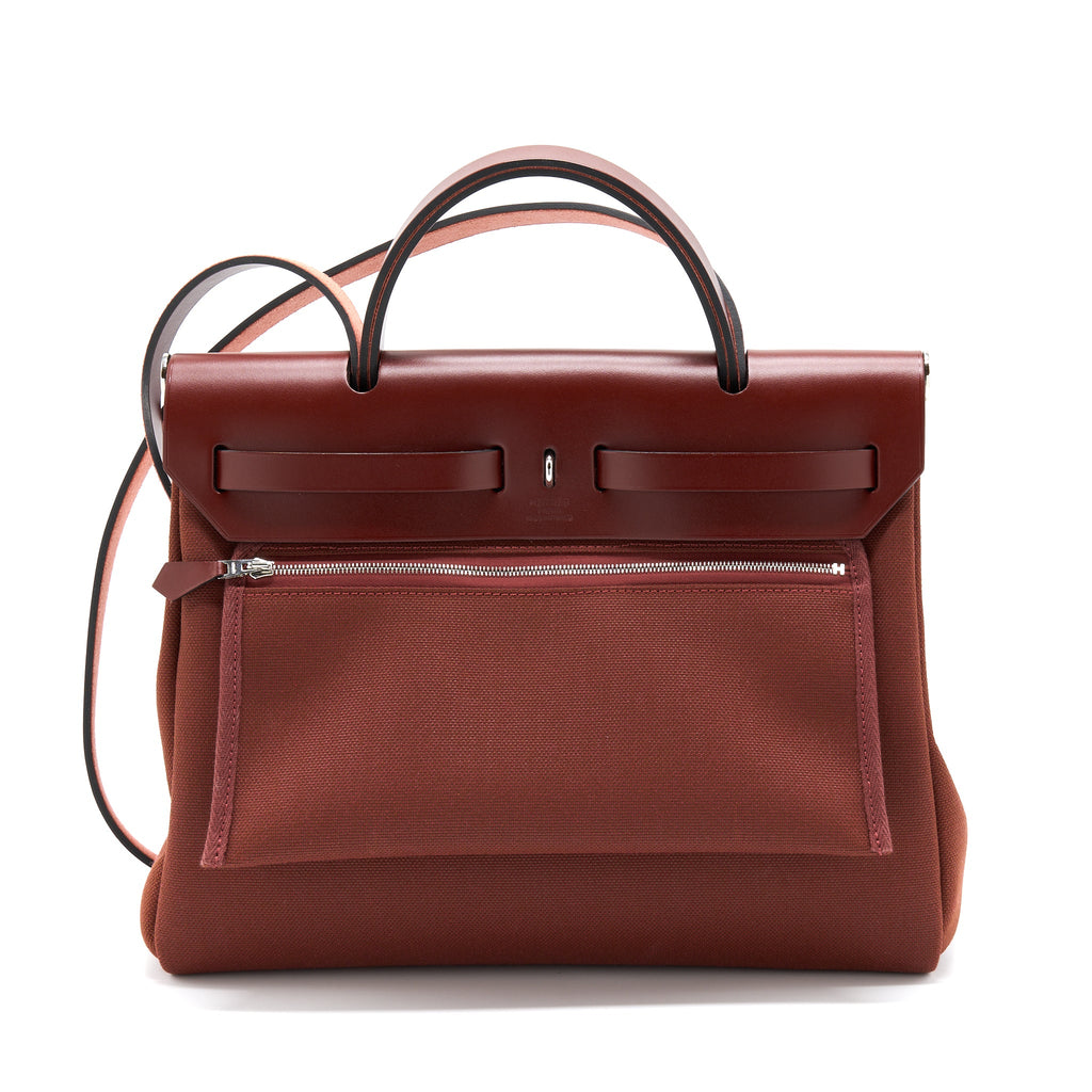 HERMES HERBAG ZIP 31 BAG CANVAS ROUGE H SHW