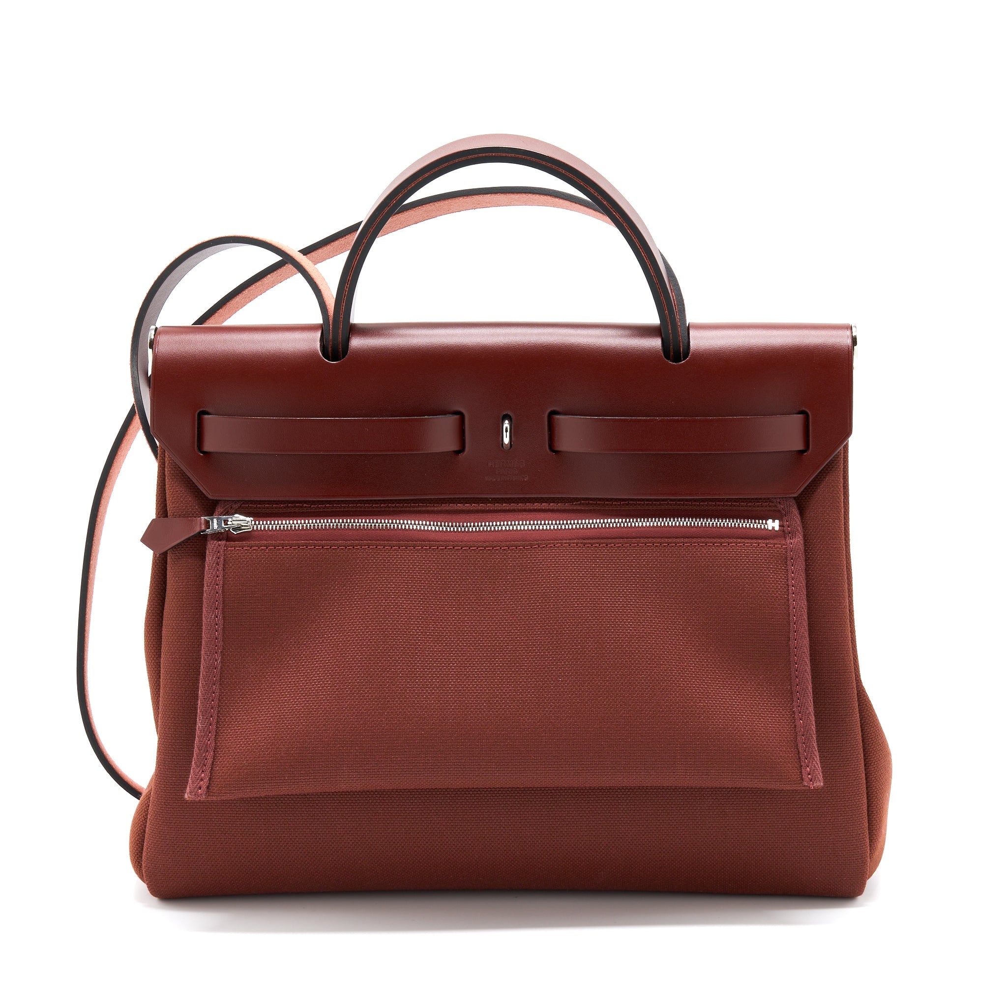 HERMES HERBAG ZIP 31 BAG CANVAS ROUGE H SHW