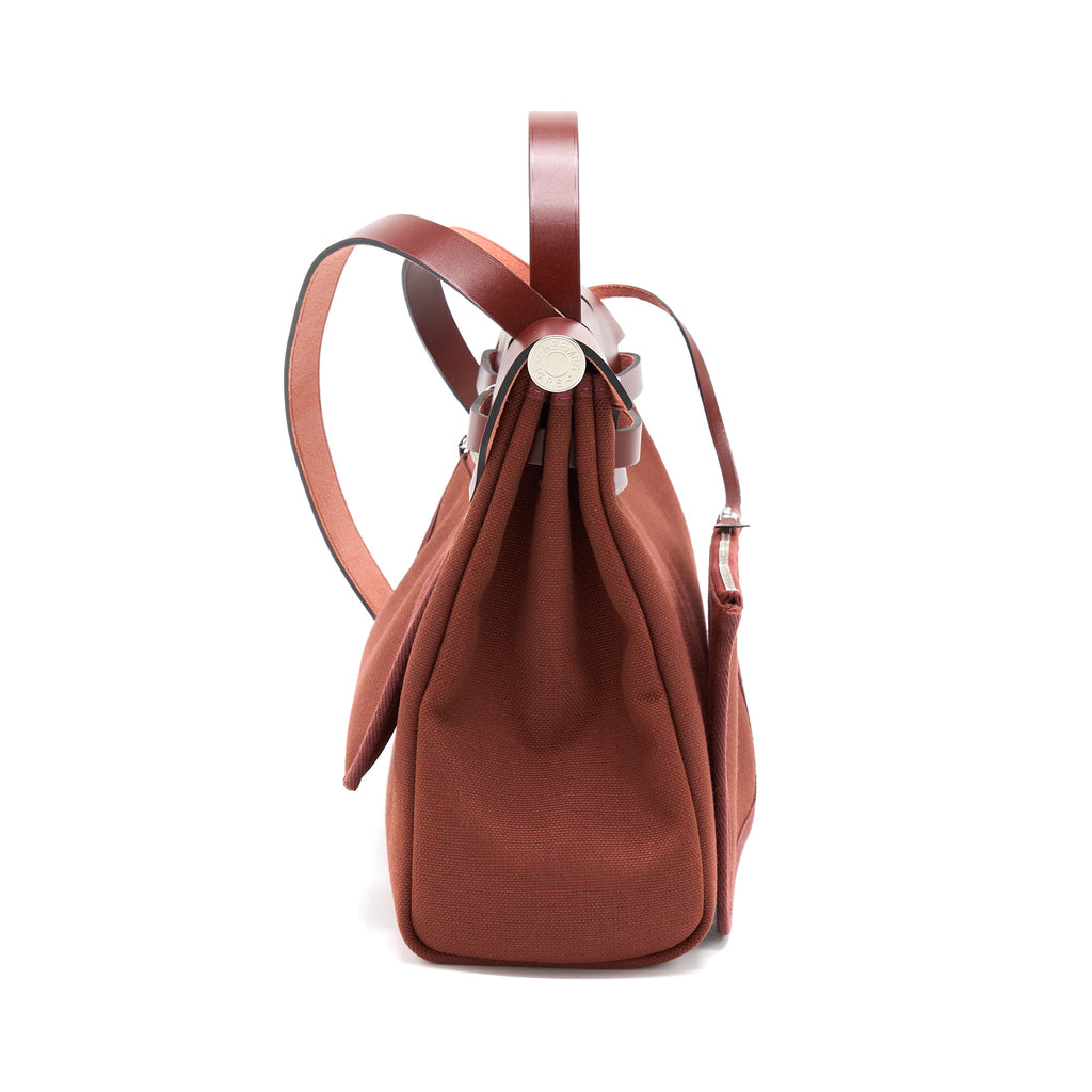 HERMES HERBAG ZIP 31 BAG CANVAS ROUGE H SHW