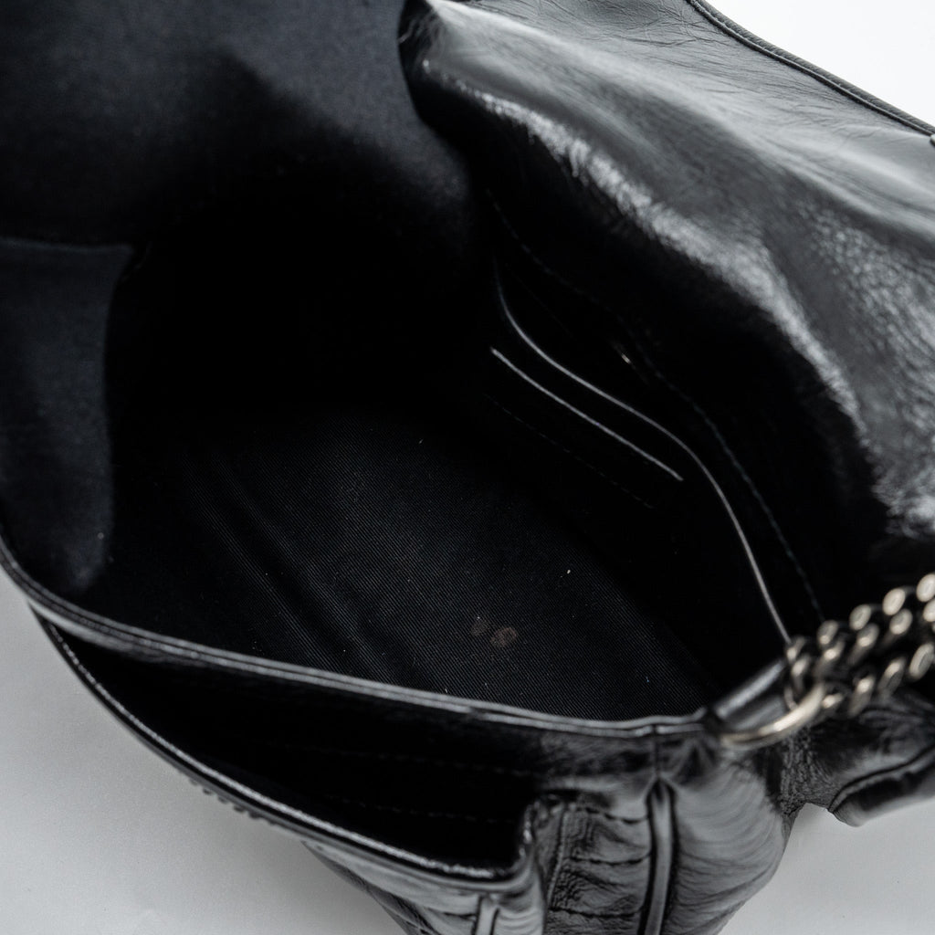 SAINT LAURENT/YSL NIKI BABY BAG VINTAGE CALFSKIN BLACK RUTHENIUM HARDWARE