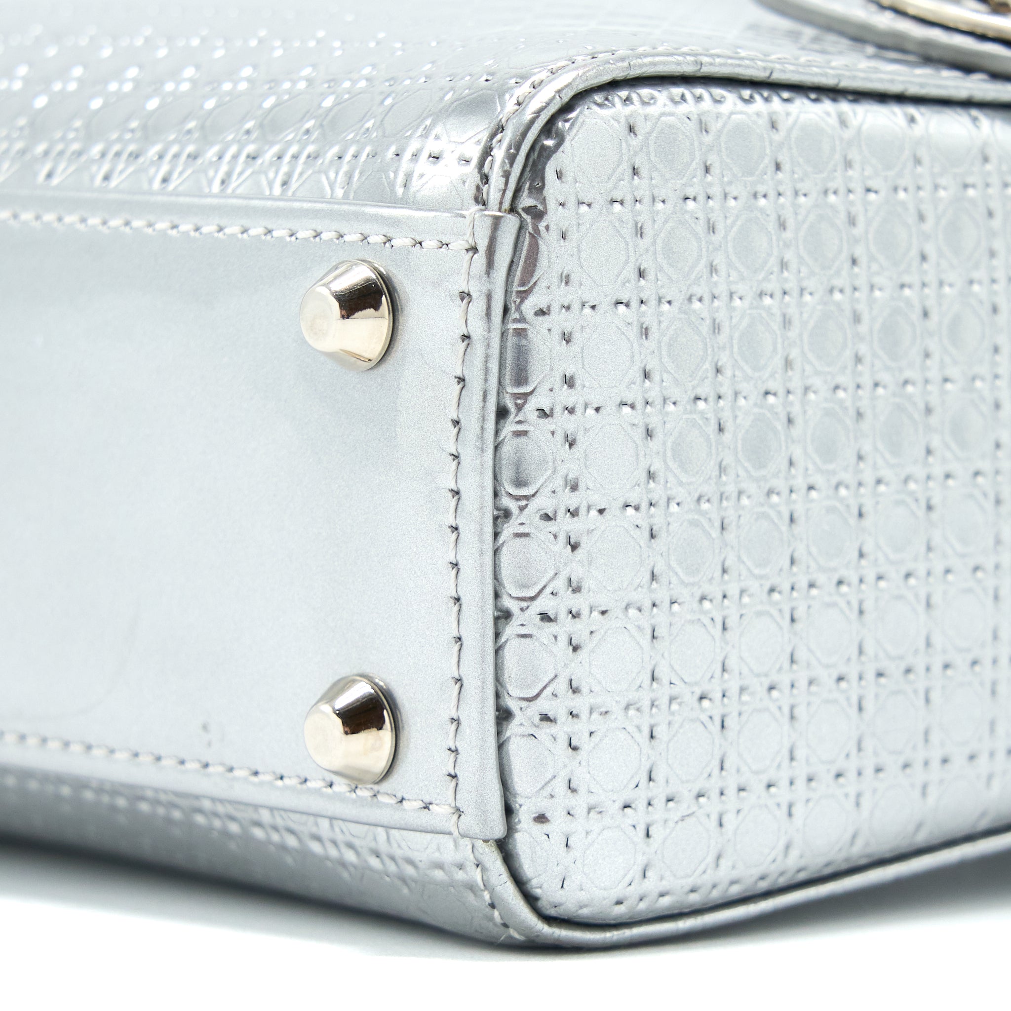 DIOR MINI LADY DIOR PATENT METALLIC SILVER SHW