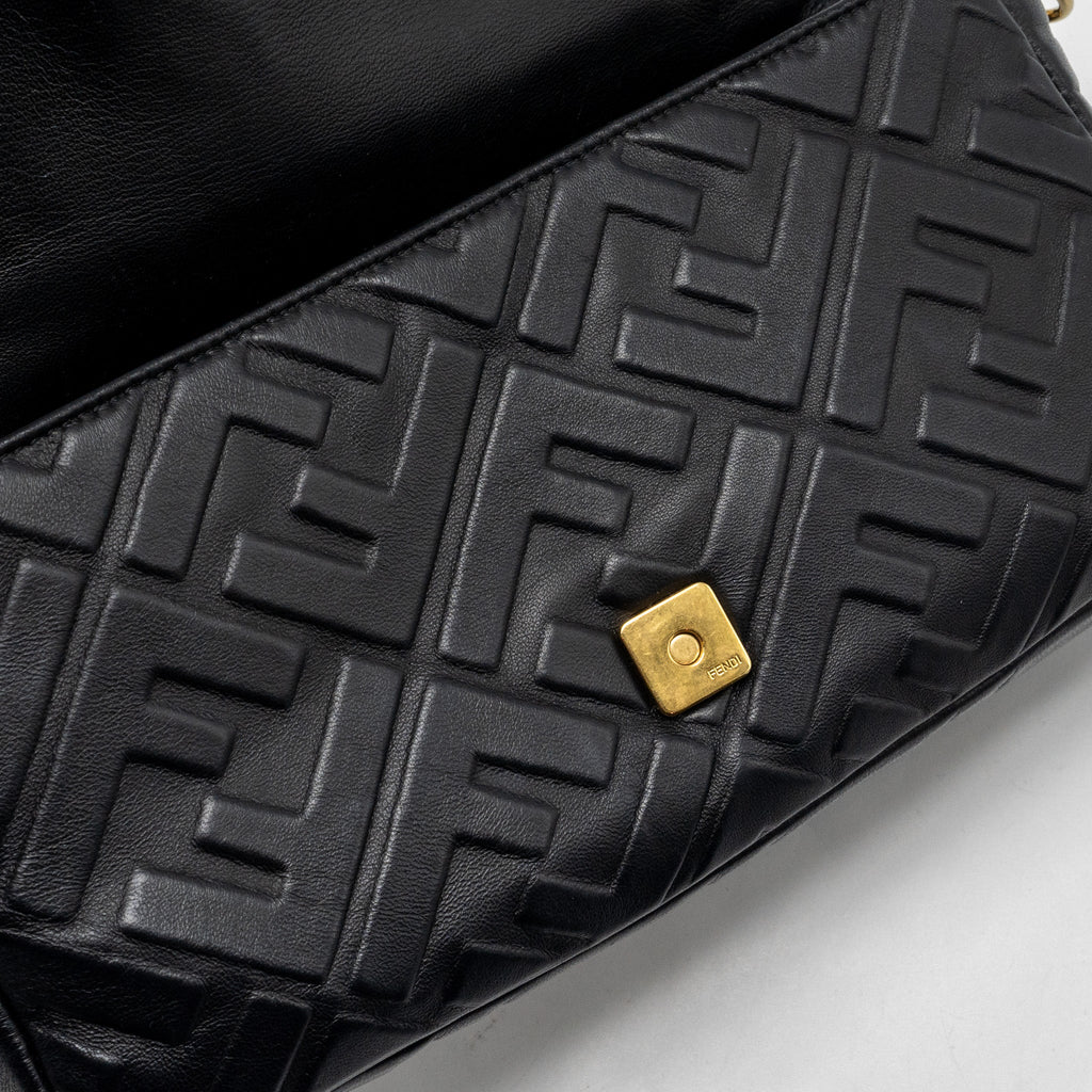 FENDI BAGUETTE BAG WITH FF MOTIF NAPPA BLACK GHW