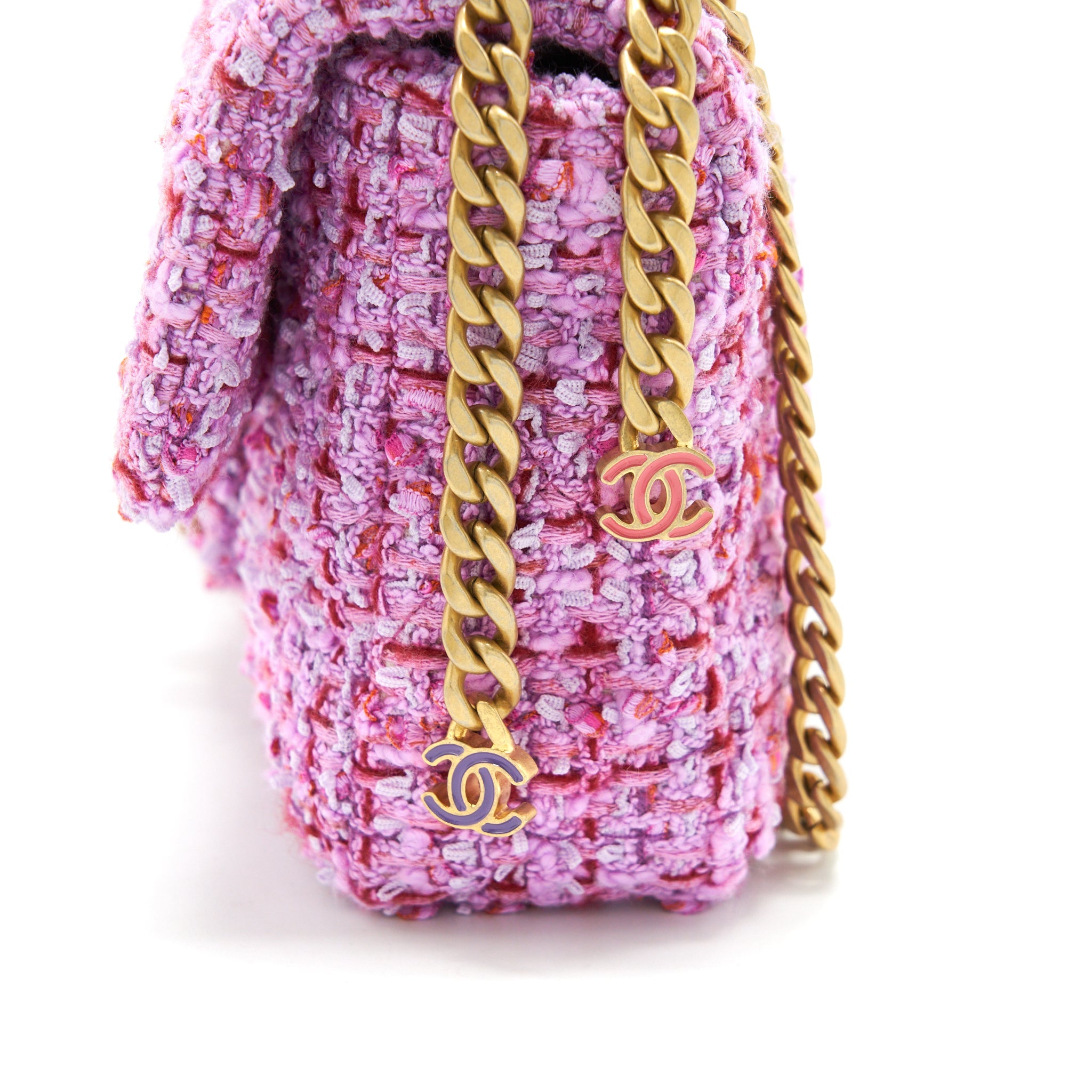CHANEL 22P SQUARE FLAP BAG TWEED PINK WITH PINK HARDWARE