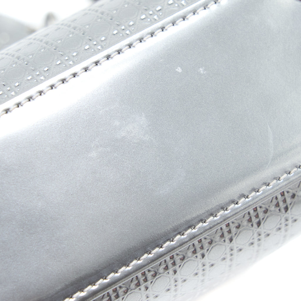 DIOR MINI LADY DIOR PATENT METALLIC SILVER SHW
