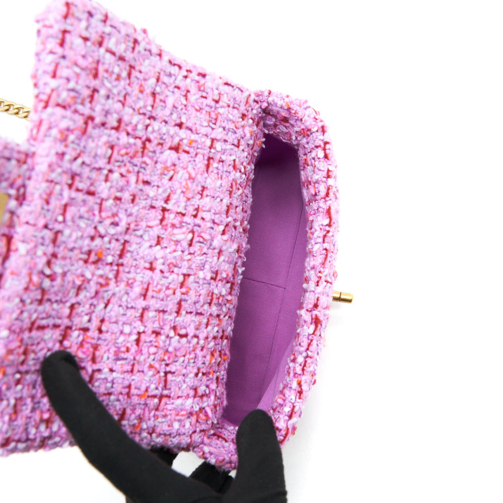 CHANEL 22P SQUARE FLAP BAG TWEED PINK WITH PINK HARDWARE