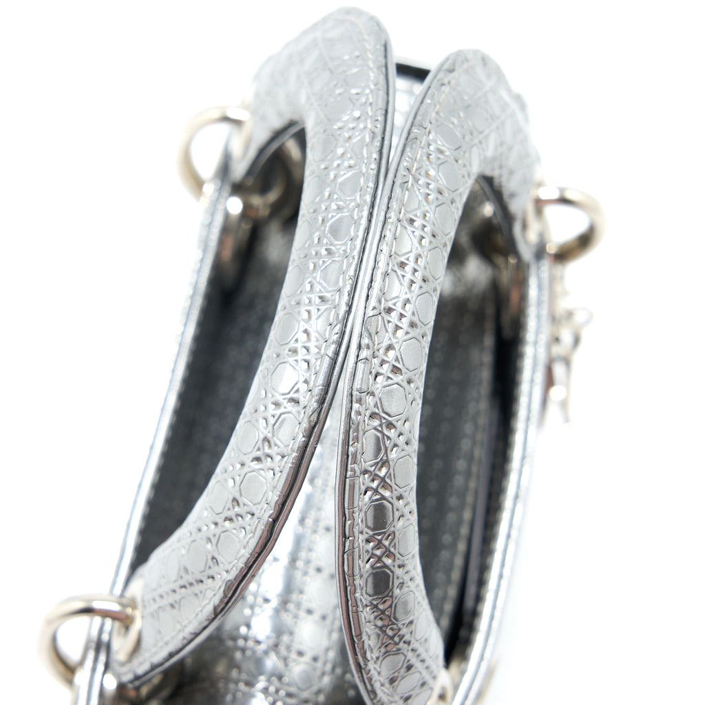 DIOR MINI LADY DIOR PATENT METALLIC SILVER SHW