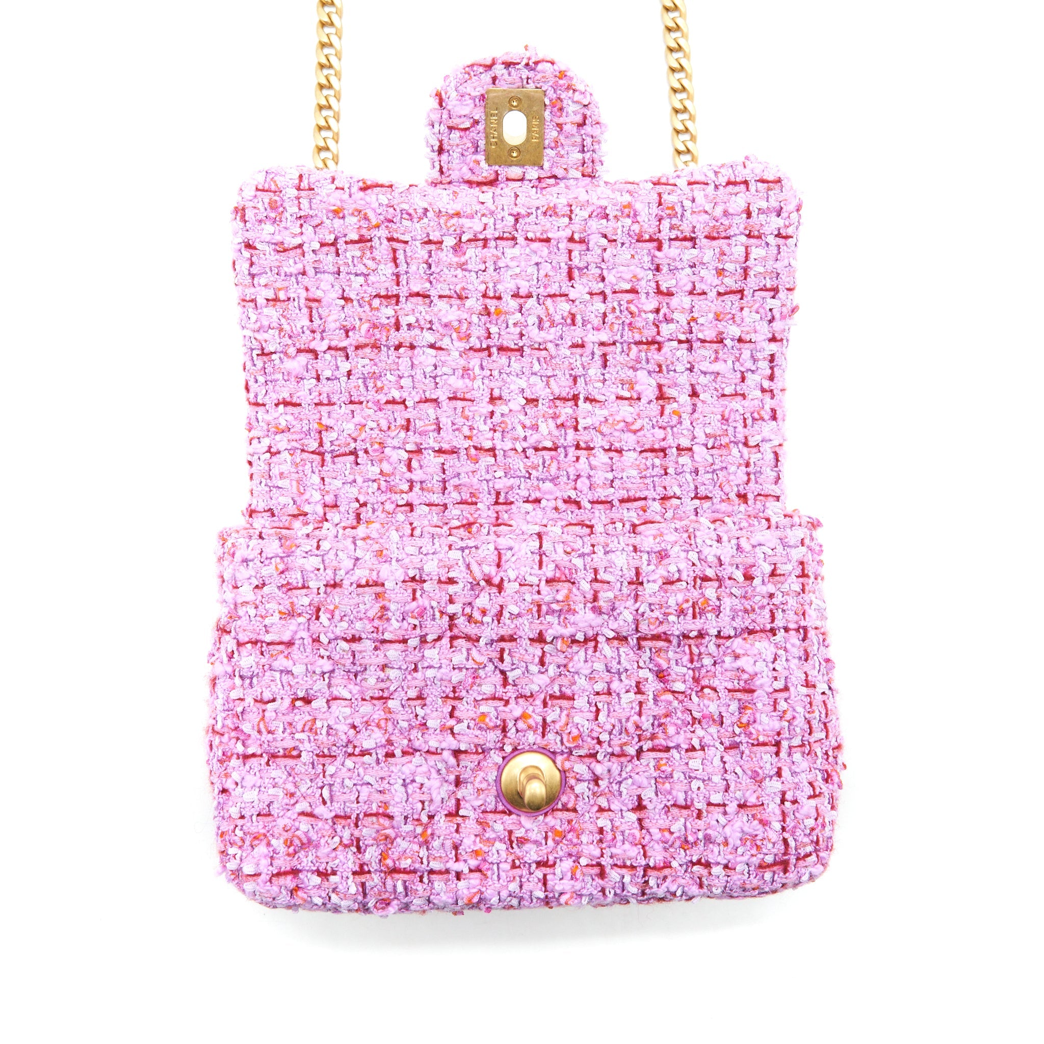 CHANEL 22P SQUARE FLAP BAG TWEED PINK WITH PINK HARDWARE