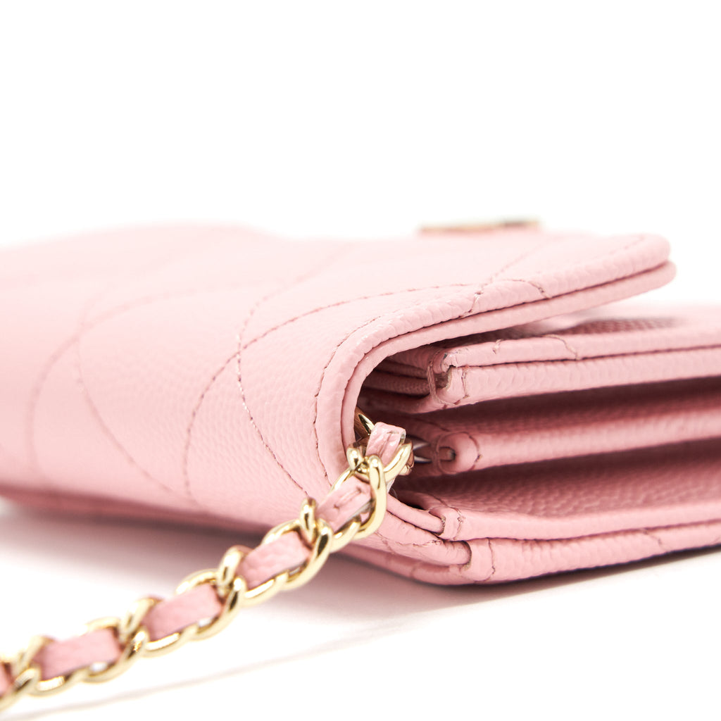 CHANEL CARD HOLDER ON CHAIN CAVIAR PINK LGHW