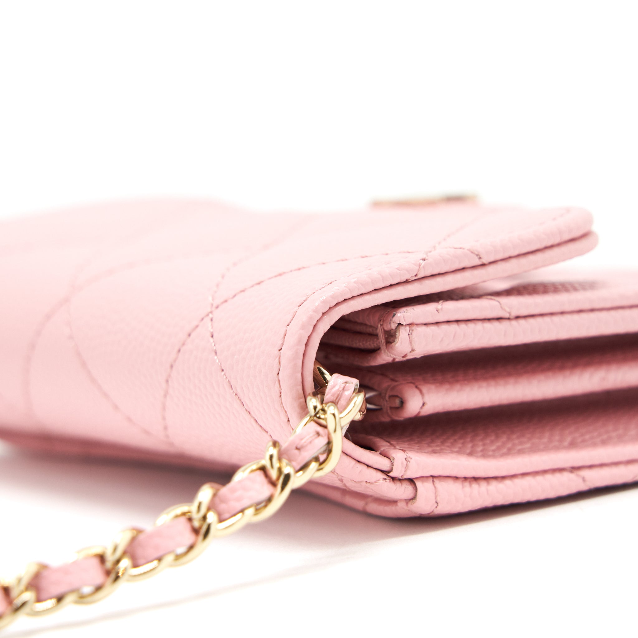 CHANEL CARD HOLDER ON CHAIN CAVIAR PINK LGHW