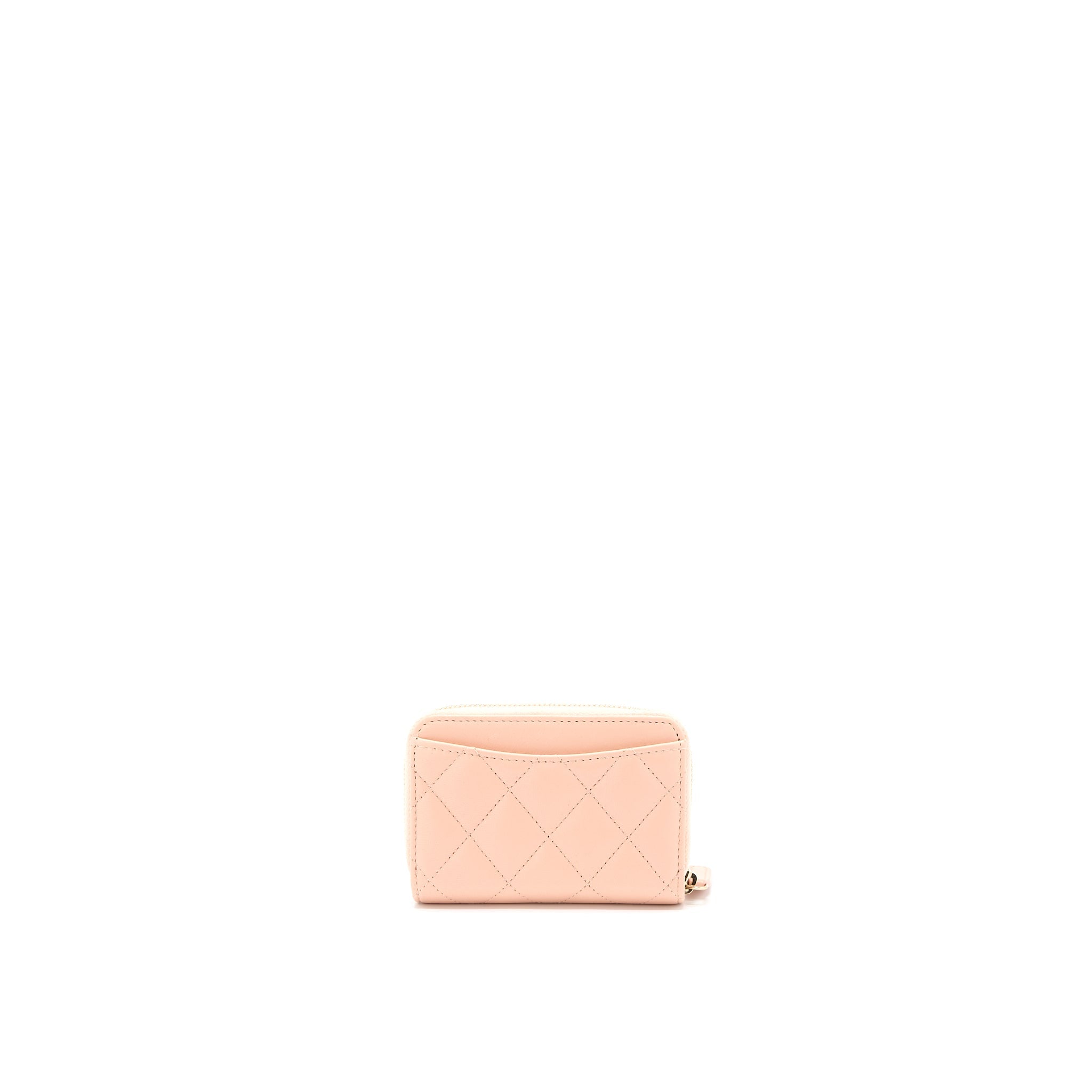CHANEL ZIP CARD HOLDER LAMBSKIN LIGHT PINK LGHW